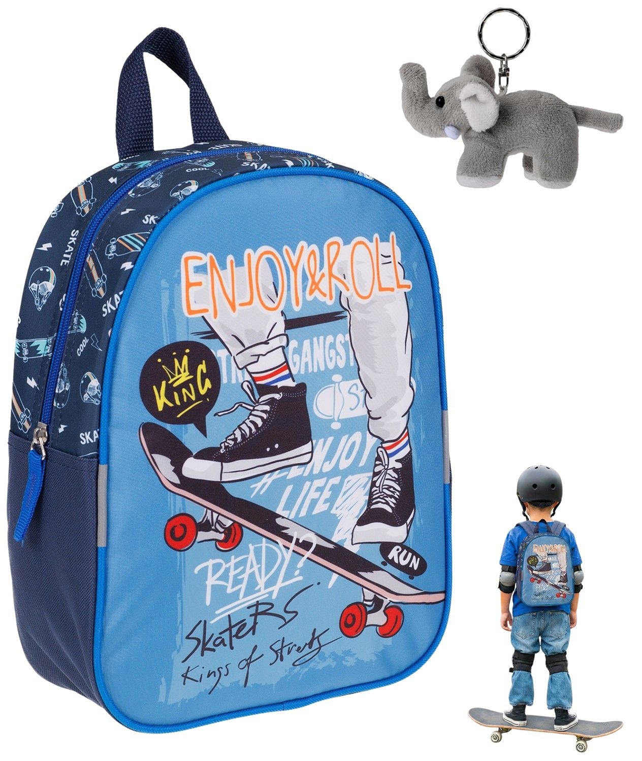 fabrizio® Kinderrucksack Rucksack Jungen Mädchen Kindergarten Tasche, Kindergartenrucksack Kinder Handgepäck Skateboard Rookie 20651 +e