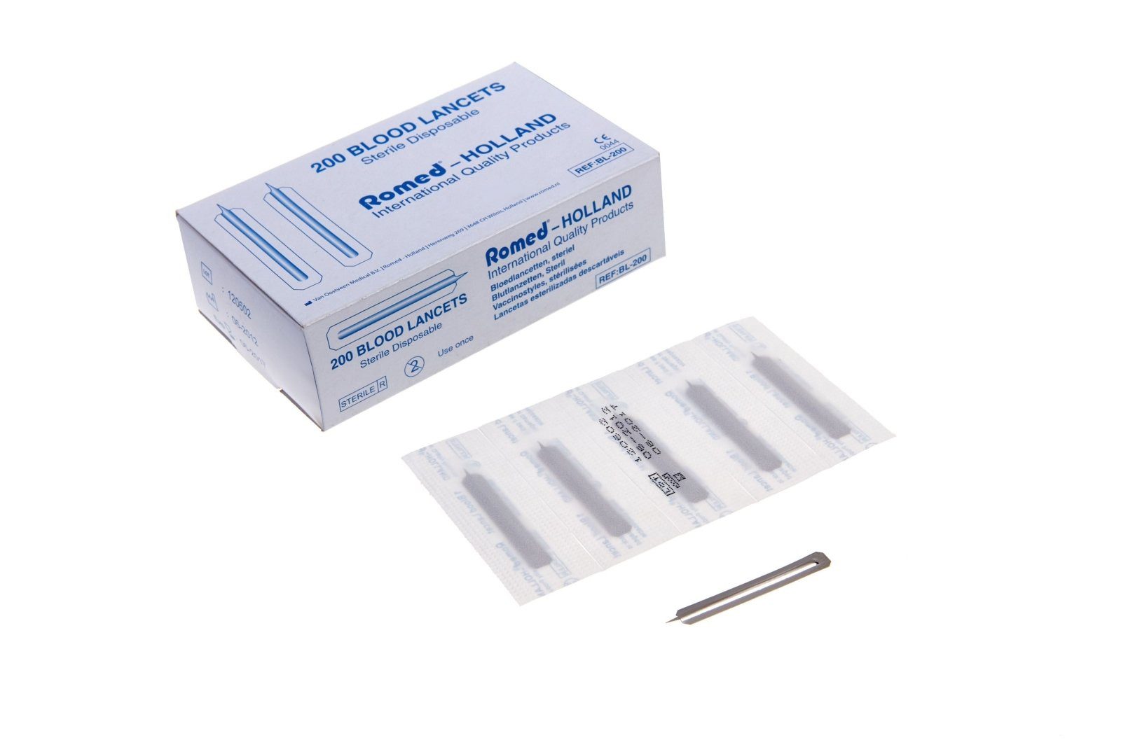Romed Lanzetten Blutlanzetten für Diabetiker, einzeln verpackt, 23G, 200 St., 200 tlg., Tribevel-Schliff, Einzeln steril verpackt