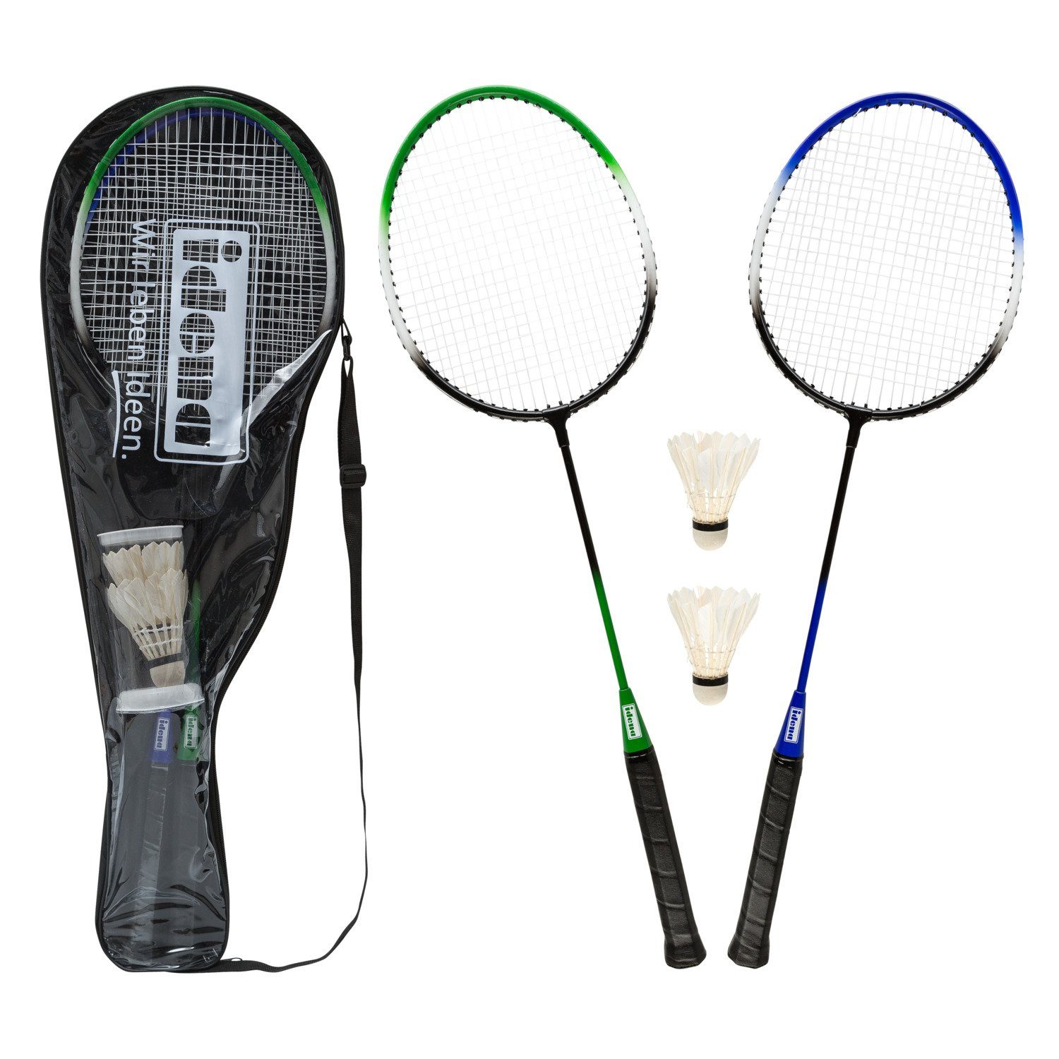 Idena Badmintonschläger Idena 40190 - Badminton Set mit 2 Schlägern und 2 Federbällen in prakt, (Set)