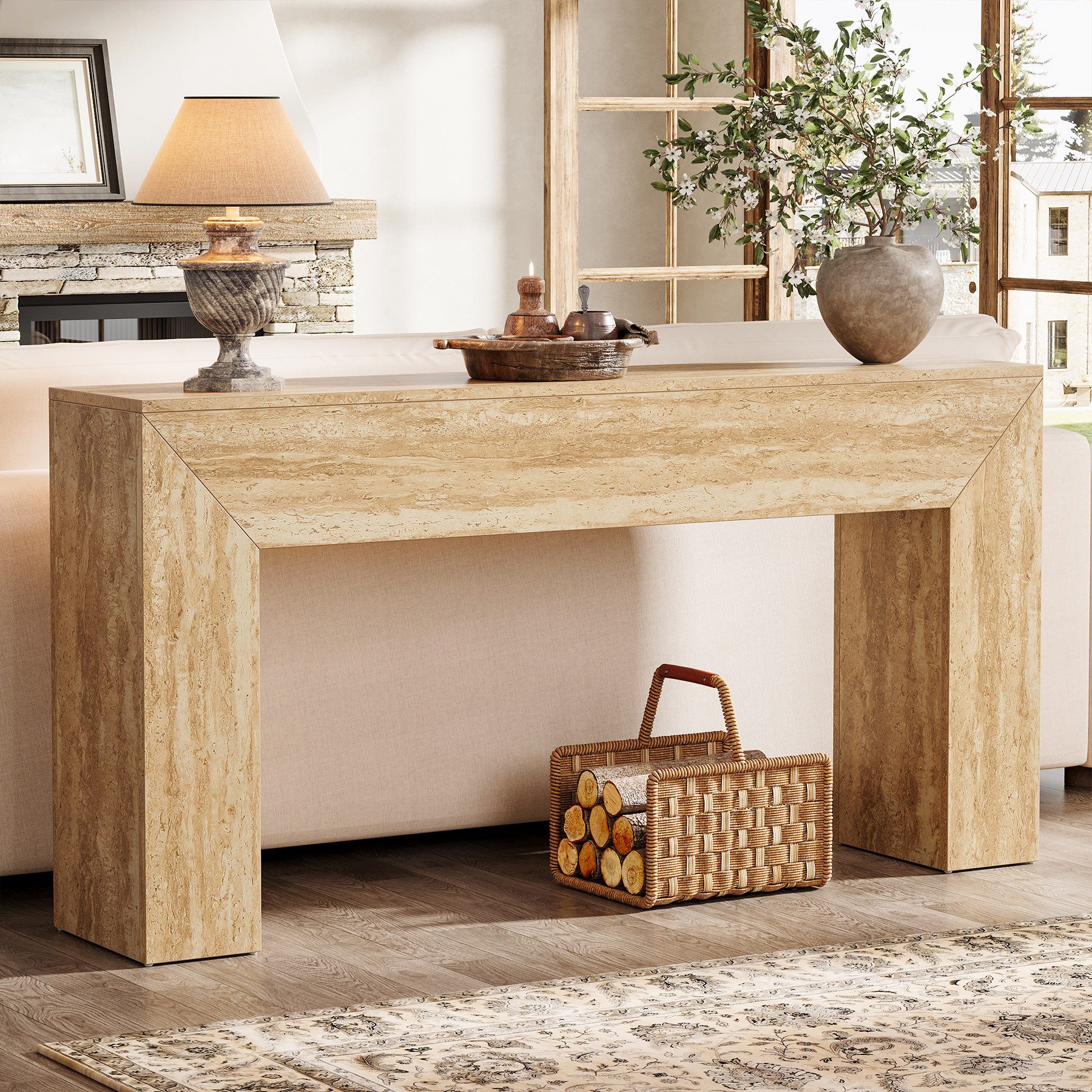 Tribesigns Konsolentisch 160 cm schmale Flurtisch, lange Sofatisch mit Kunst-Travertin Optik – Bild 4 von 5