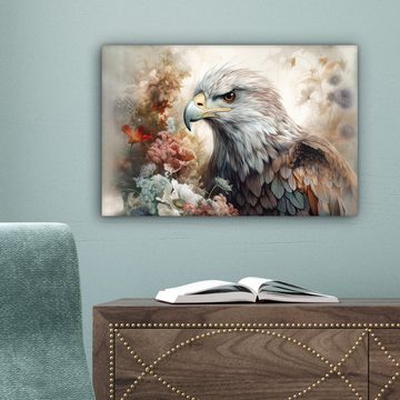 OneMillionCanvasses® Leinwandbild Adler - Adler - Vogel - Blumen - Natur, (1 St), Wandbild Leinwandbilder, Aufhängefertig, Wanddeko, 30x20 cm