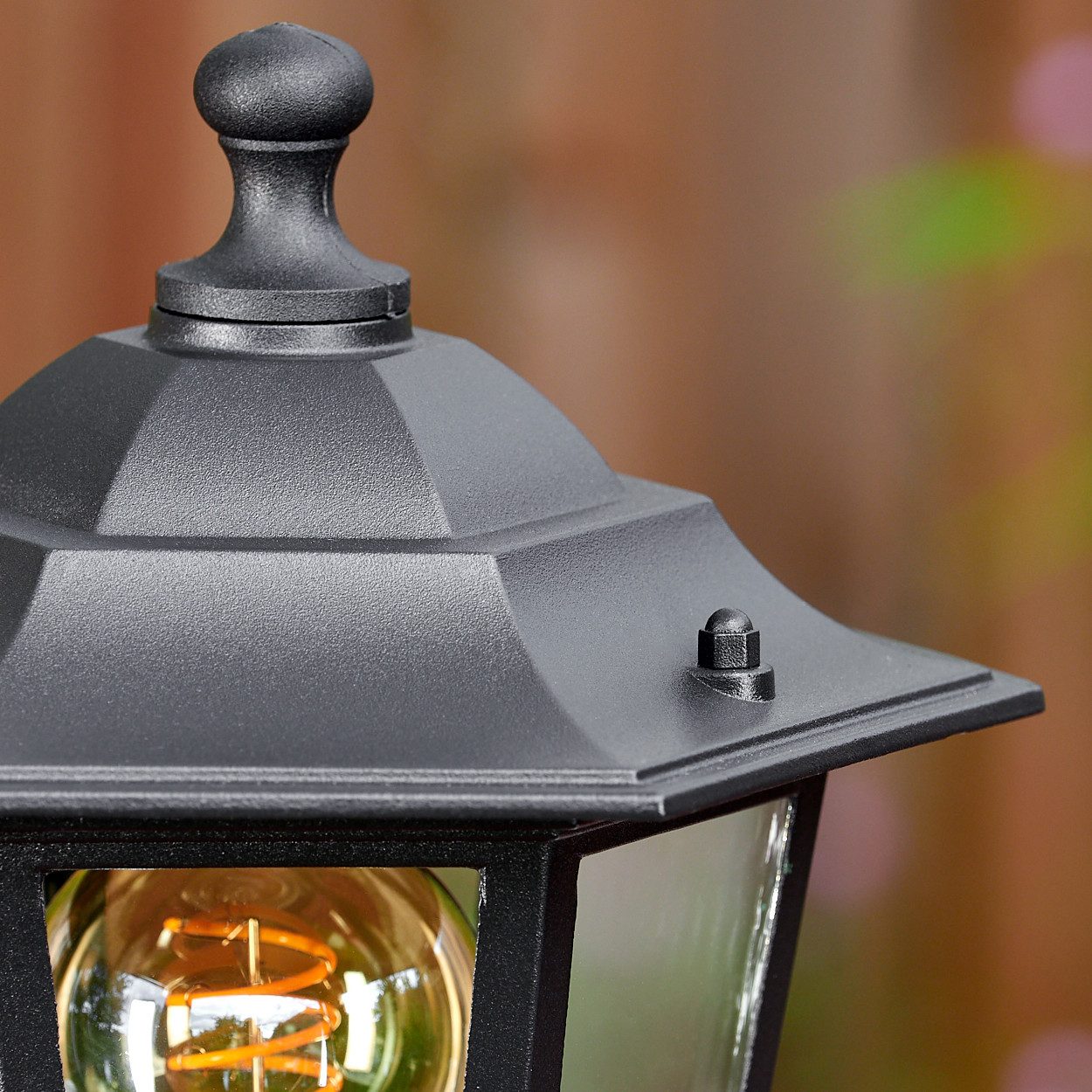 hofstein Pollerleuchte Wegeleuchte aus Metall/Glas in Schwarz/Klar, ohne Leuchtmittel, antike Außenleuchte, Gartenlampe, Gartenbeleuchtung IP44, 1 x E27