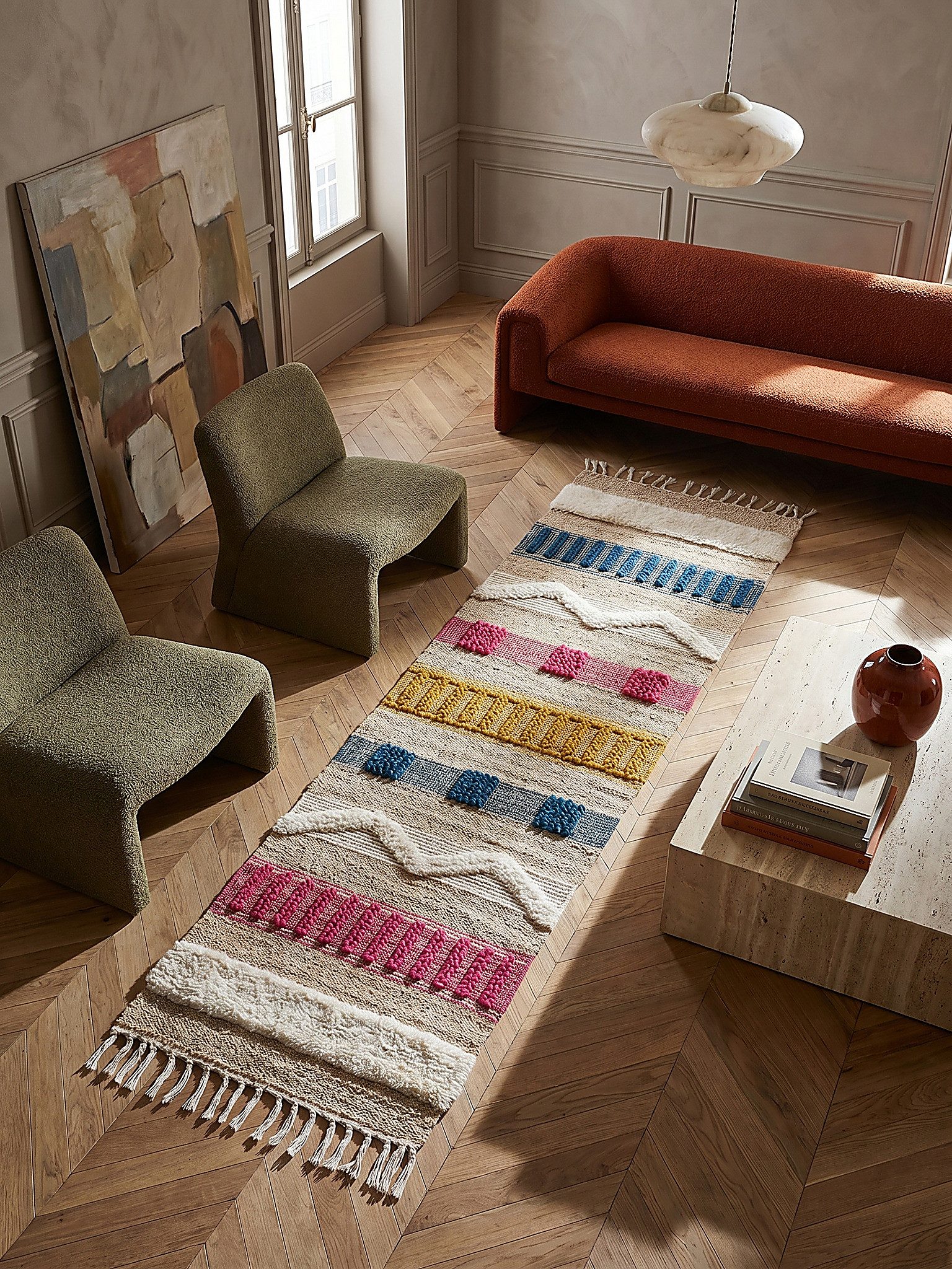 KADIMA DESIGN Wollteppich WHARFE Teppich Boho Diele Flur robust 60x230 Natur-Multicolor, Läufer, Höhe: 34 mm, 52% Jute, 24 mm Naturfaser-Gewebe, Geometrie, 2000 g/m², geometrisch