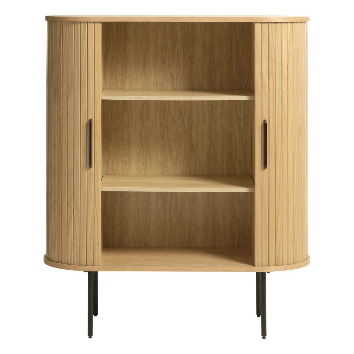 Trendstore Highboard Uriel, Highboard, in Eiche modernes Lamellenoptik, Retrolook | moderner Schiebetüren natur Eiche natur