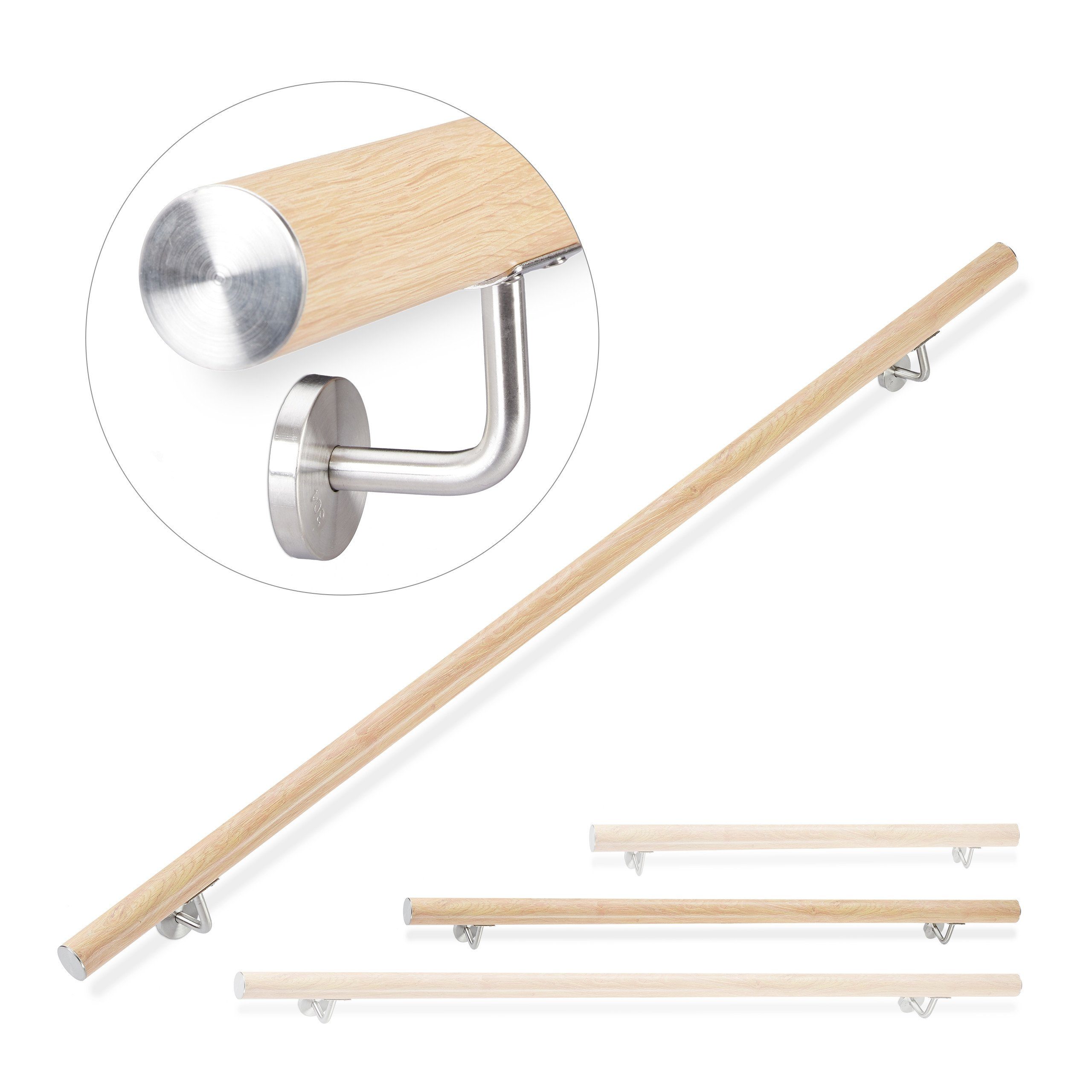 relaxdays Handlauf Aluminium Buche Optik, 150 cm Gesamtlänge, 1500 mm