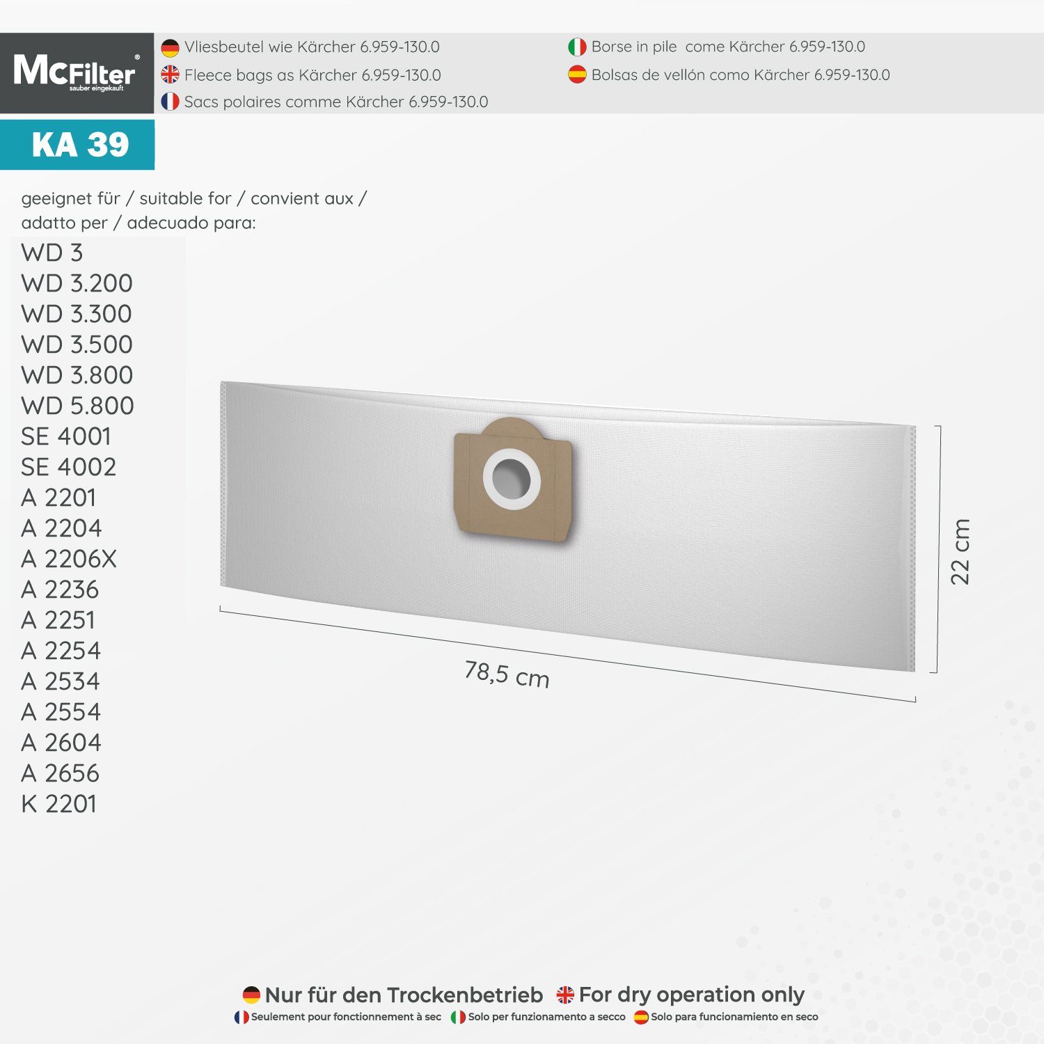 McFilter Staubsaugerbeutel geeignet für Kärcher Staubsauger, P passend Kit 22 6.959-130.0 (Beutel), Extension + (Patronenfilter) für 3 2 MV MV3 St., Stück) (20 Filter, 6.414-552.0 für Alternative