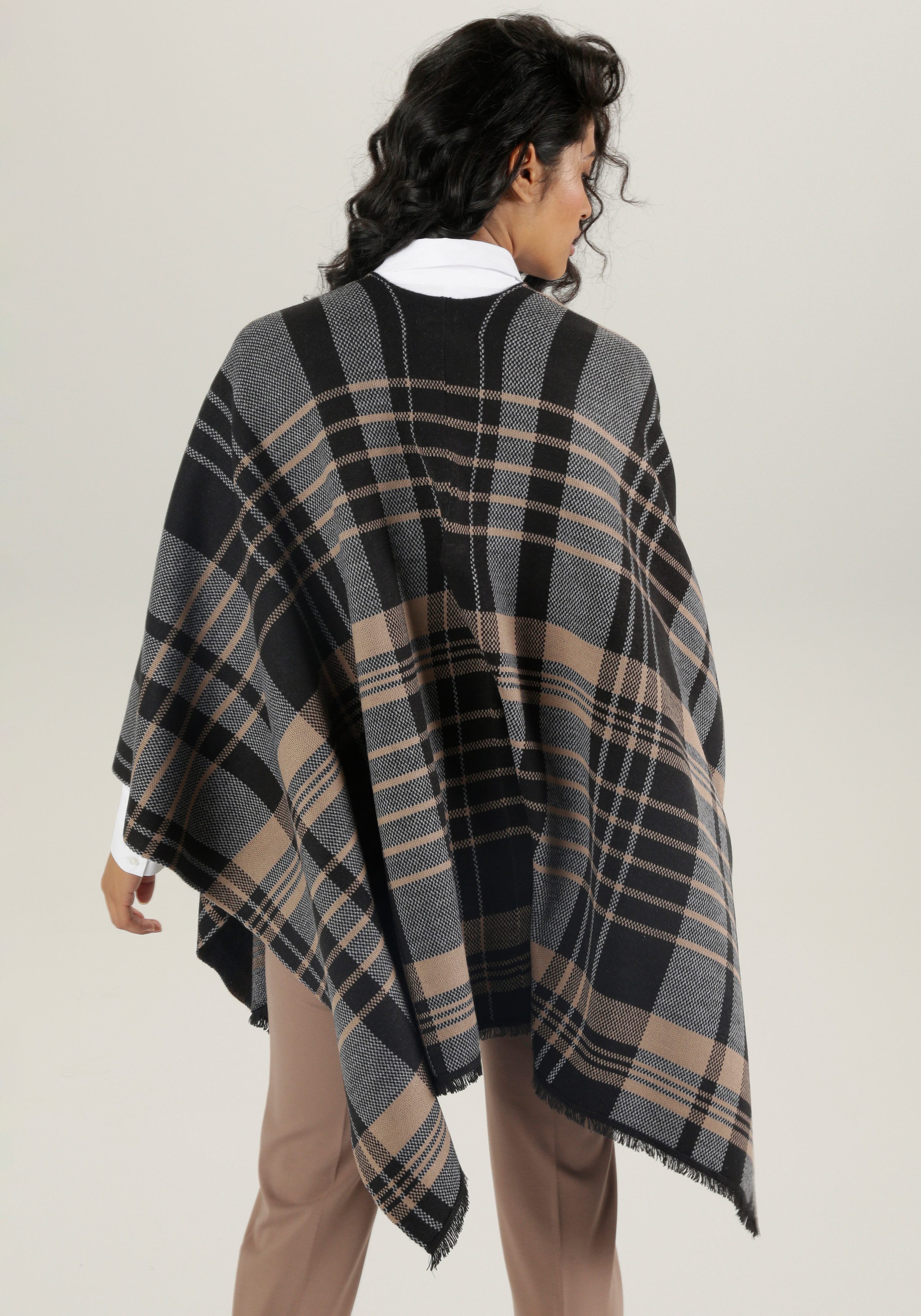Aniston SELECTED Strickponcho mit Karo-Muster und günstig online kaufen