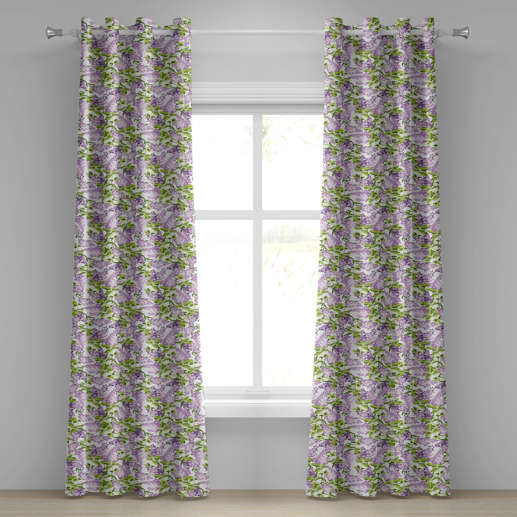 Gardine Dekorative 2-Panel-Fenstervorhänge für Schlafzimmer Wohnzimmer, Abakuhaus, Mauve Botanic Frühling Pflanzen