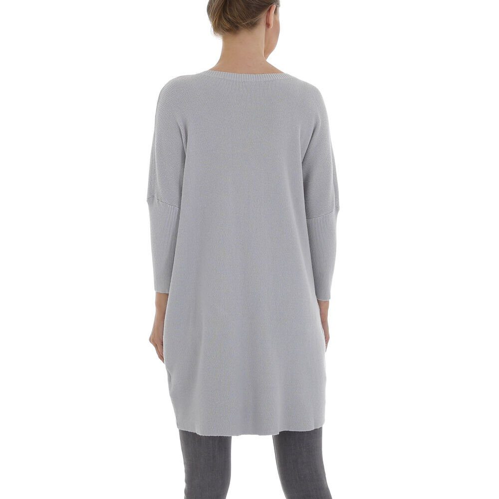 Ital-Design Strickpullover Damen Freizeit Stretch Longpullover in Grau