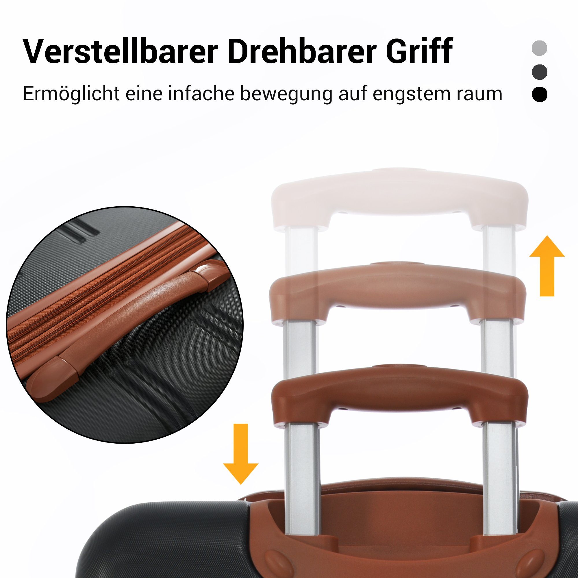 Flieks Hartschalen-Trolley, 4 Rollen, Handgepäck-Trolley Hartschalenkoffer Reisekoffer Schwarz-Braun Geschäftsreisekoffer