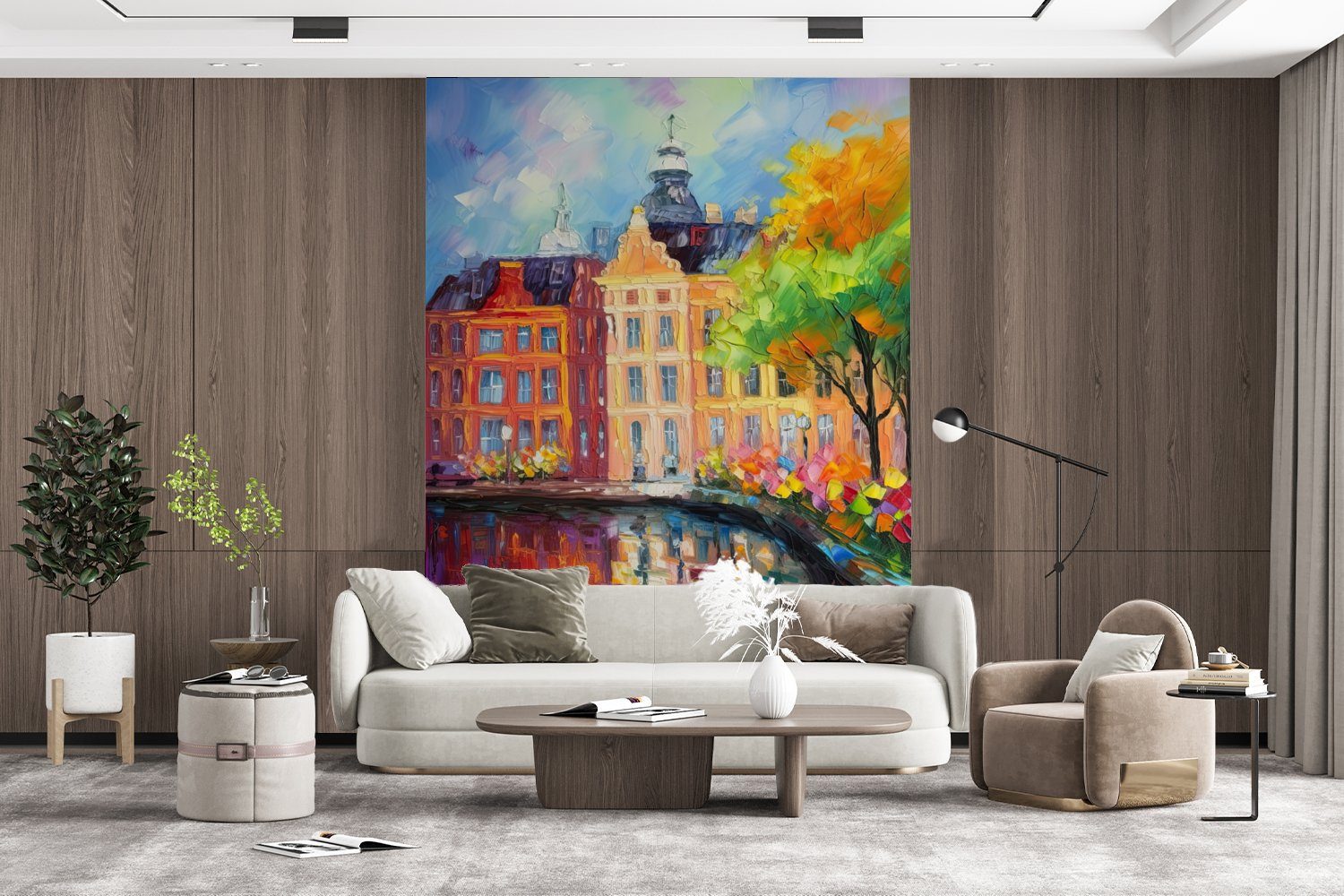 - MuchoWow Ölgemälde - Montagefertig St), Amsterdam bedruckt, Tapete für Wandtapete Wohnzimmer, Fototapete - Kunst (4 Matt, Vinyl Farbenfroh,