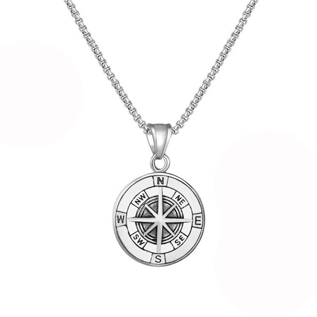 KARMA Kette mit Anhänger Halskette Herren Kompass Anhänger Edelstahl Silber 60cm (silberfarben, Herrenkette Herrenschmuck), Herrenhalskette Kompasskette