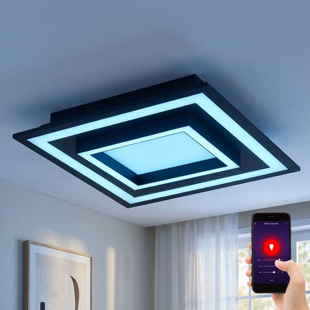 EGLO LED Deckenleuchte, LED-Leuchtmittel fest verbaut, Farbwechsel, Neutralweiß, Kaltweiß, Warmweiß, Tageslichtweiß, RGB, LED Smart Home Deckenleuchte CCT Deckenlampe dimmbar schwarz B 45 cm