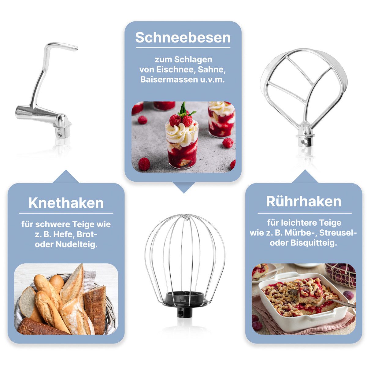 BOMANN Küchenmaschine KM 6030 CB blau, Küchenmaschine 1100 Watt, Knetmaschine 5 Liter