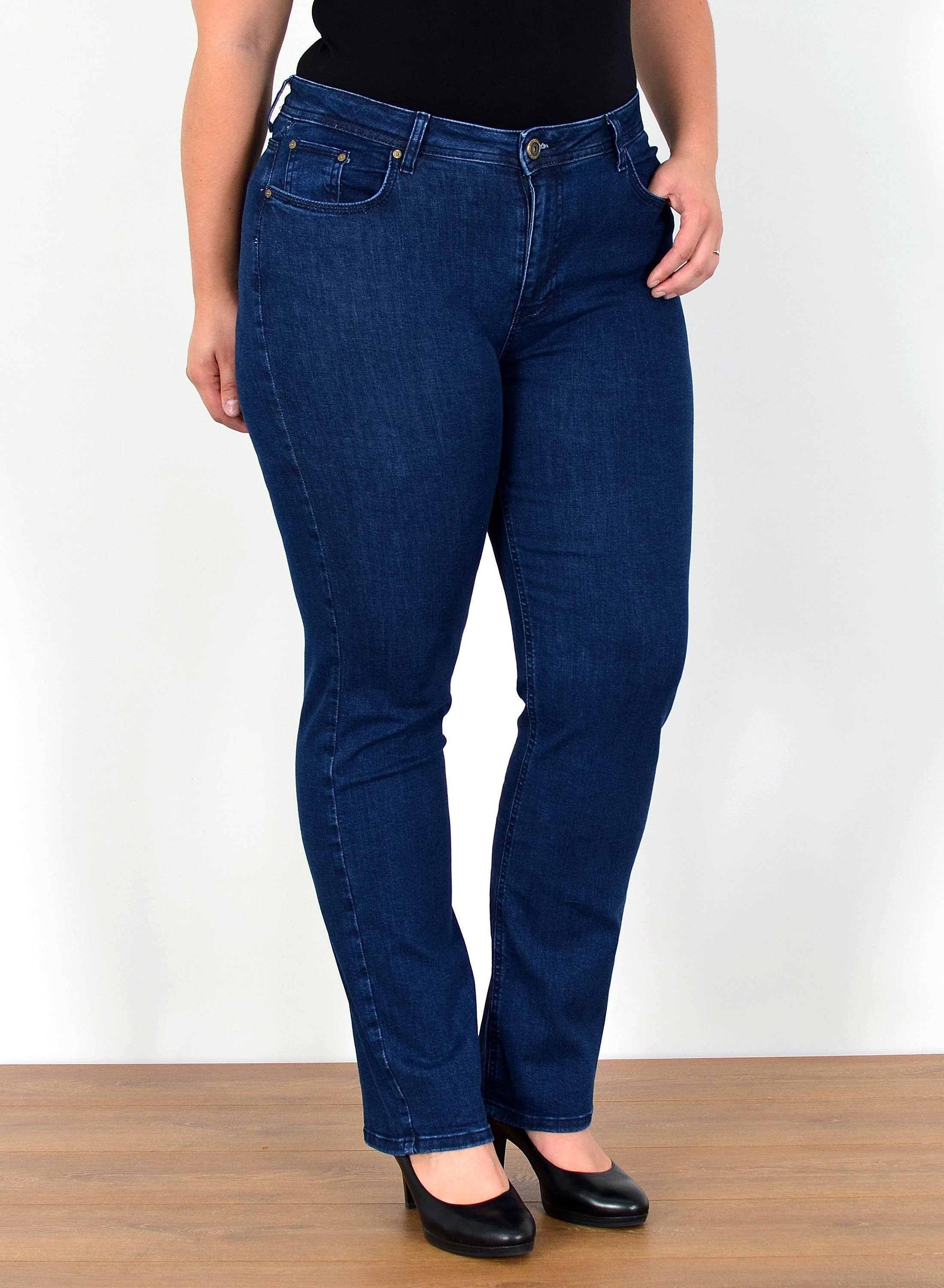 ESRA Straight-Jeans FG5 High Waist Damen Jeans Straight Leg Stretch Hose Übergröße Große Größe