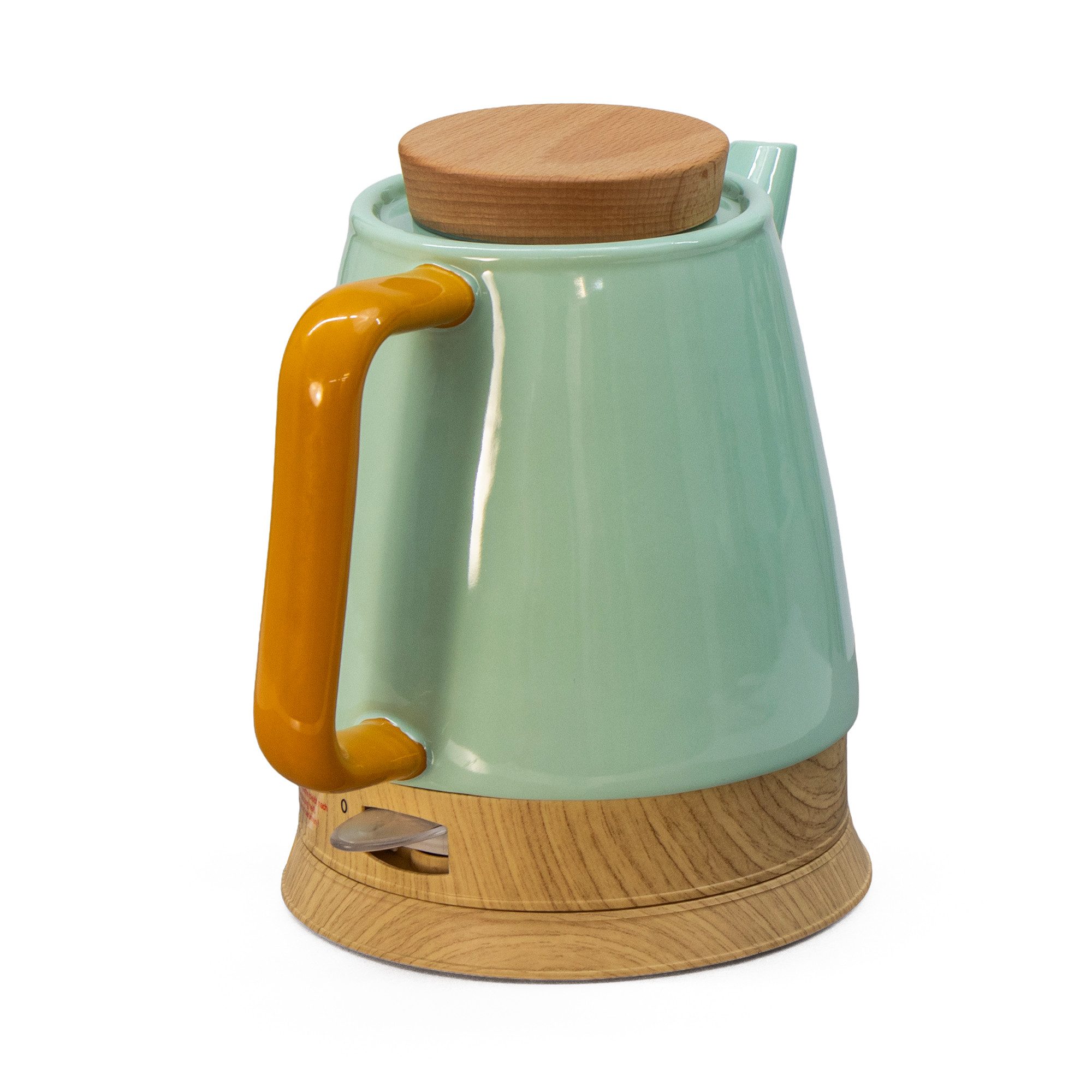KVOTA Wasserkocher Keramik-Wasserkocher 1,5 l mint/holz mit Holzdeckel, Grün/Mint, 1.5 l, 1600 W, Holzdeckel, Glanz, smartes Design