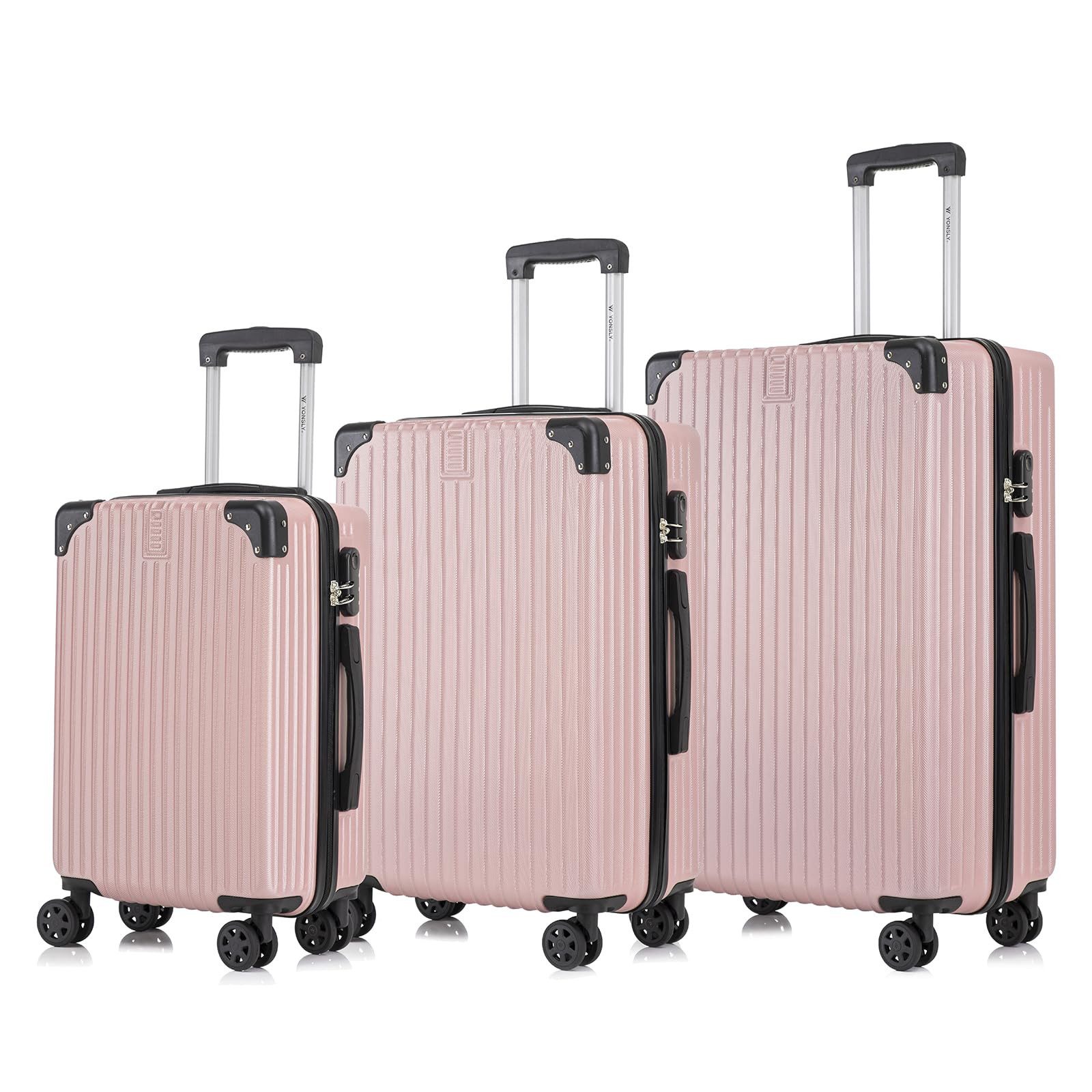 YONSLY Trolleyset Kofferset Reisekoffer Hartschale Trolley Set, 4 Rollen, (Hartschalenkoffer Set, M, L & XL), ABS Material, 360° Rollen, Zahlenschloss und weicher Griff