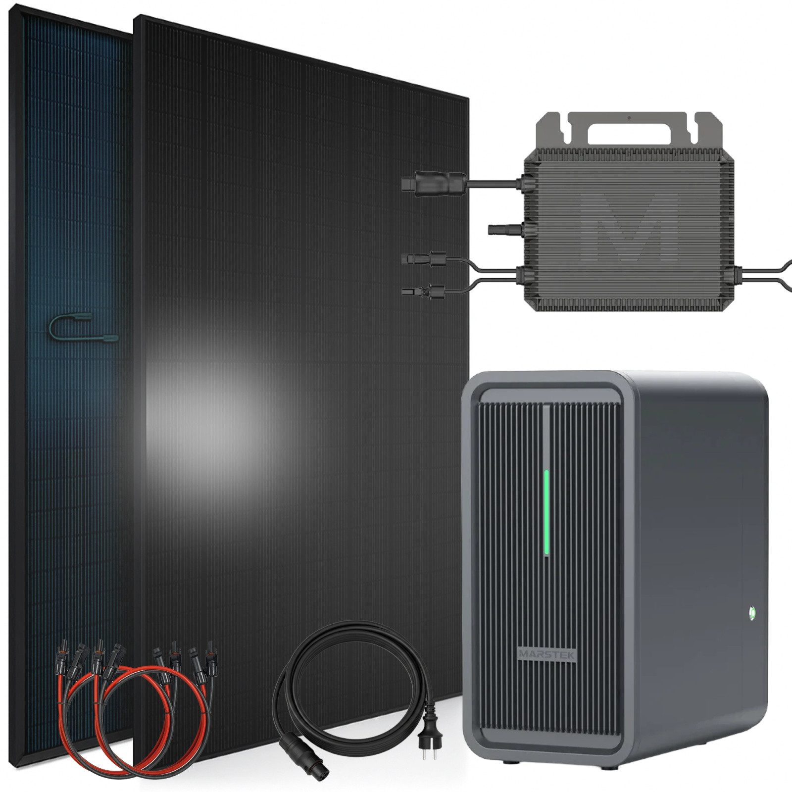 SUNNIVA Balkonkraftwerk 920W mit 2,24 kWh Speicher Marstek B2500-D, (BIFAZIAL FULLBLACK komplett Steckdose, PV Solaranlage Komplettset mit Solarspeicher, 2x 460W N-Type Glas-Glas Bifacial Module) von SUNNIVA