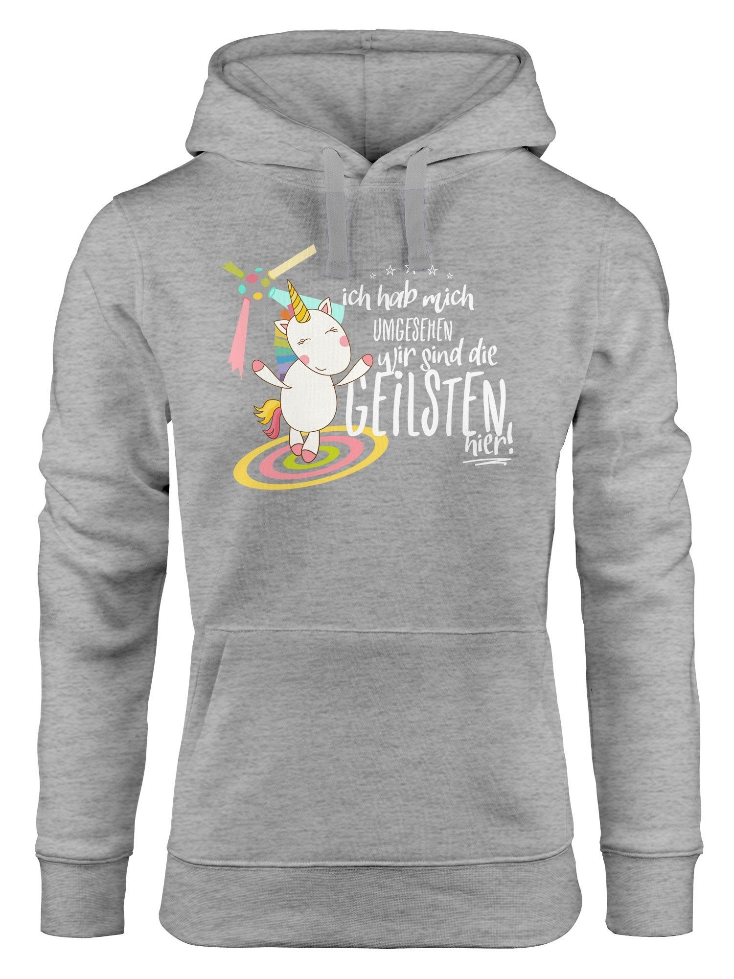 geilsten Disco Moonworks® Einhorn MoonWorks Party Ich die hab sind grau Damen Kapuzen-Pullover wir Hoodie hier umgesehen mich