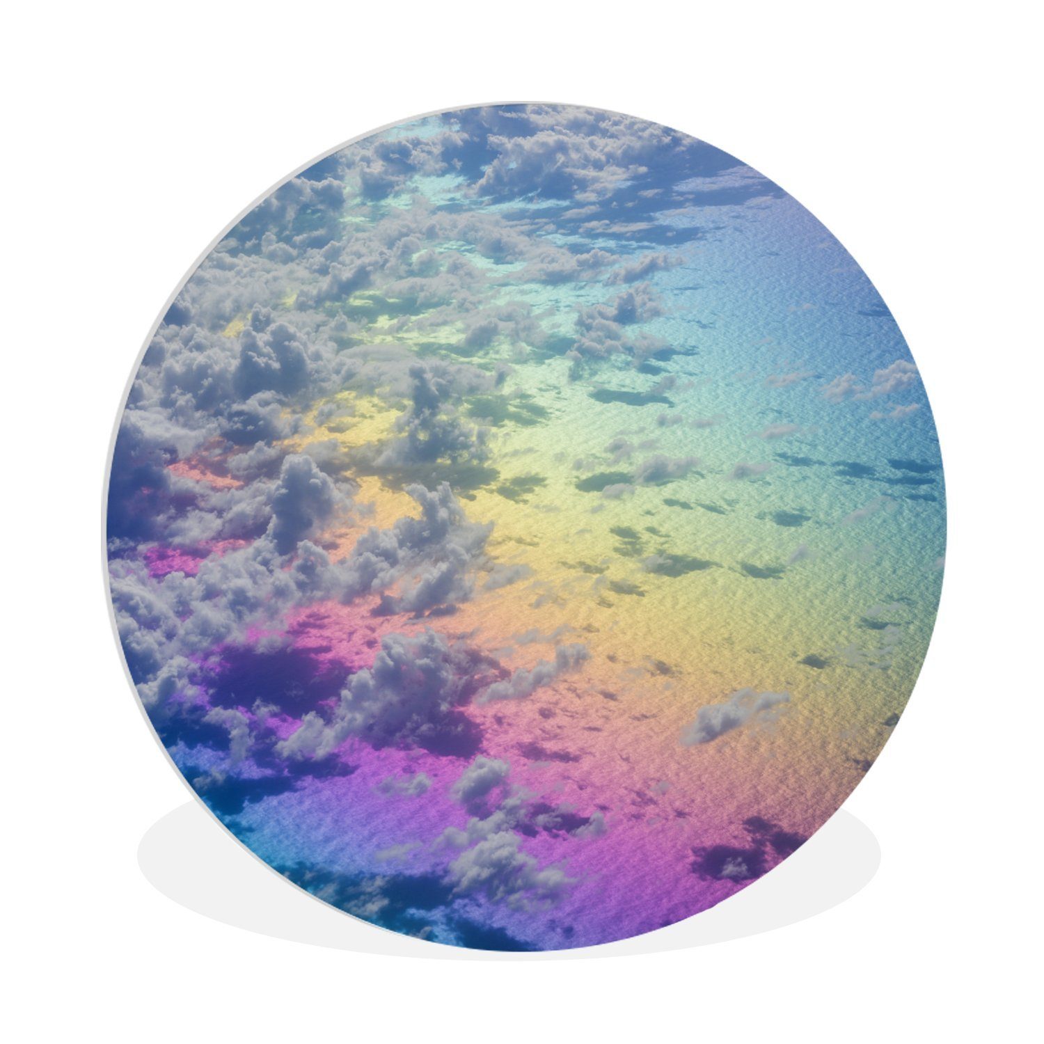 MuchoWow Gemälde Wolken mit Regenbogen, (1 St), Kreis Wanddekoration Forex, Rundes Wandbild, Wohnzimmer, 30x30 cm