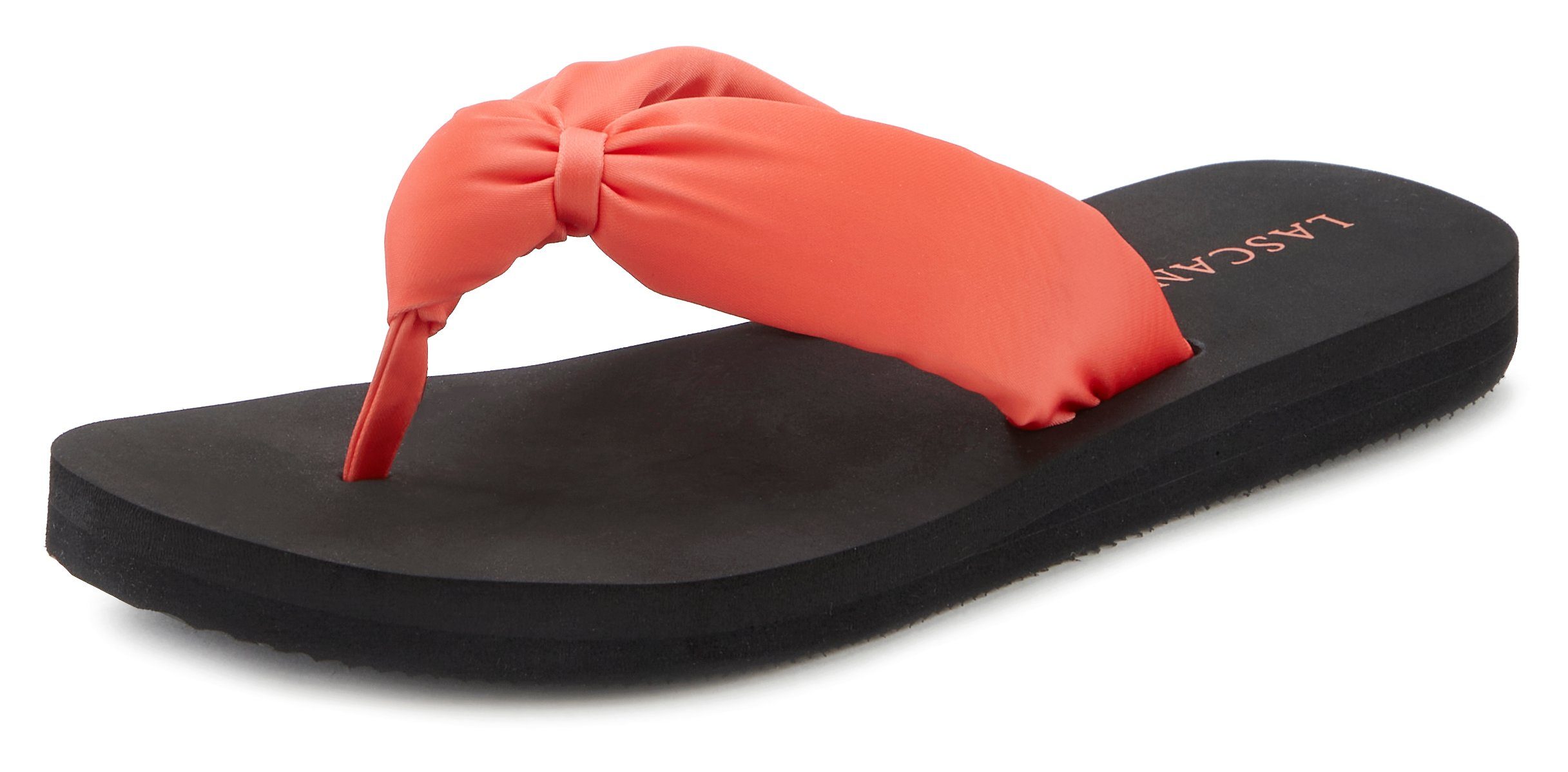 LASCANA Badezehentrenner mit VEGAN orange-schwarz softem Badeschuh Sandale, Band Pantolette, ultraleicht