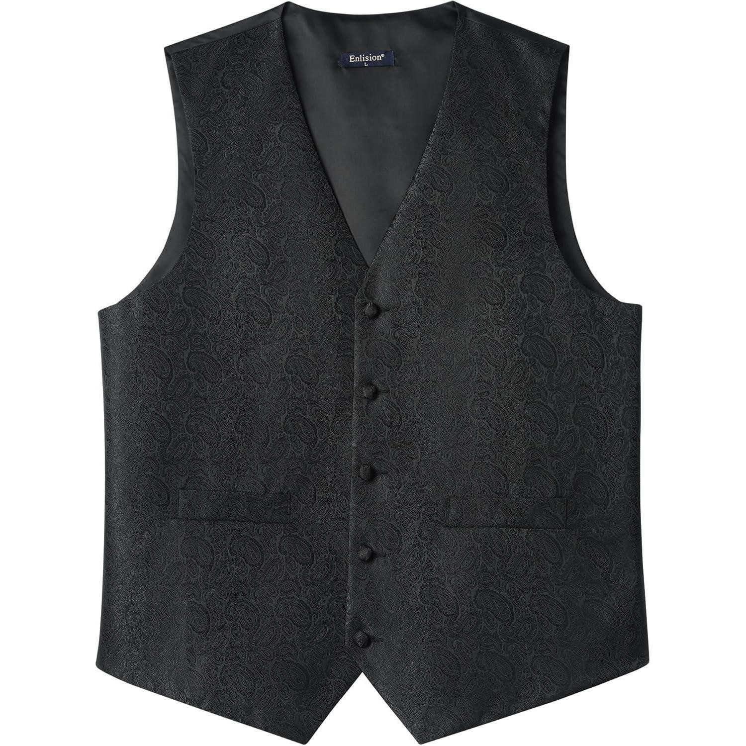 LuxusKollektion Krawatte Weste Krawatte Einstecktuch Paisley Jacquard XXL Schwarz Blumen-1