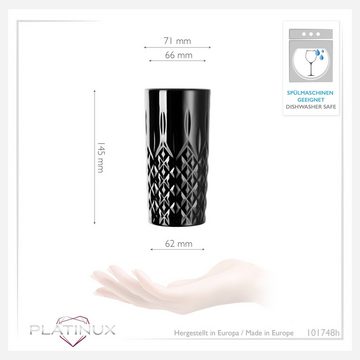 PLATINUX Glas Schwarze Longdrinkgläser mit Diamant Muster, Glas, 300ml (max. 350ml) Wassergläser Trinkglas Bargläser hoch