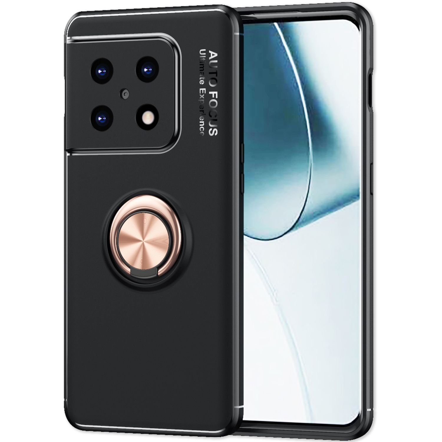 Nalia Smartphone-Hülle OnePlus 10 Pro, Matte Ring Silikon Hülle / 360 Grad Ring / Standfunktion / Rutschfest