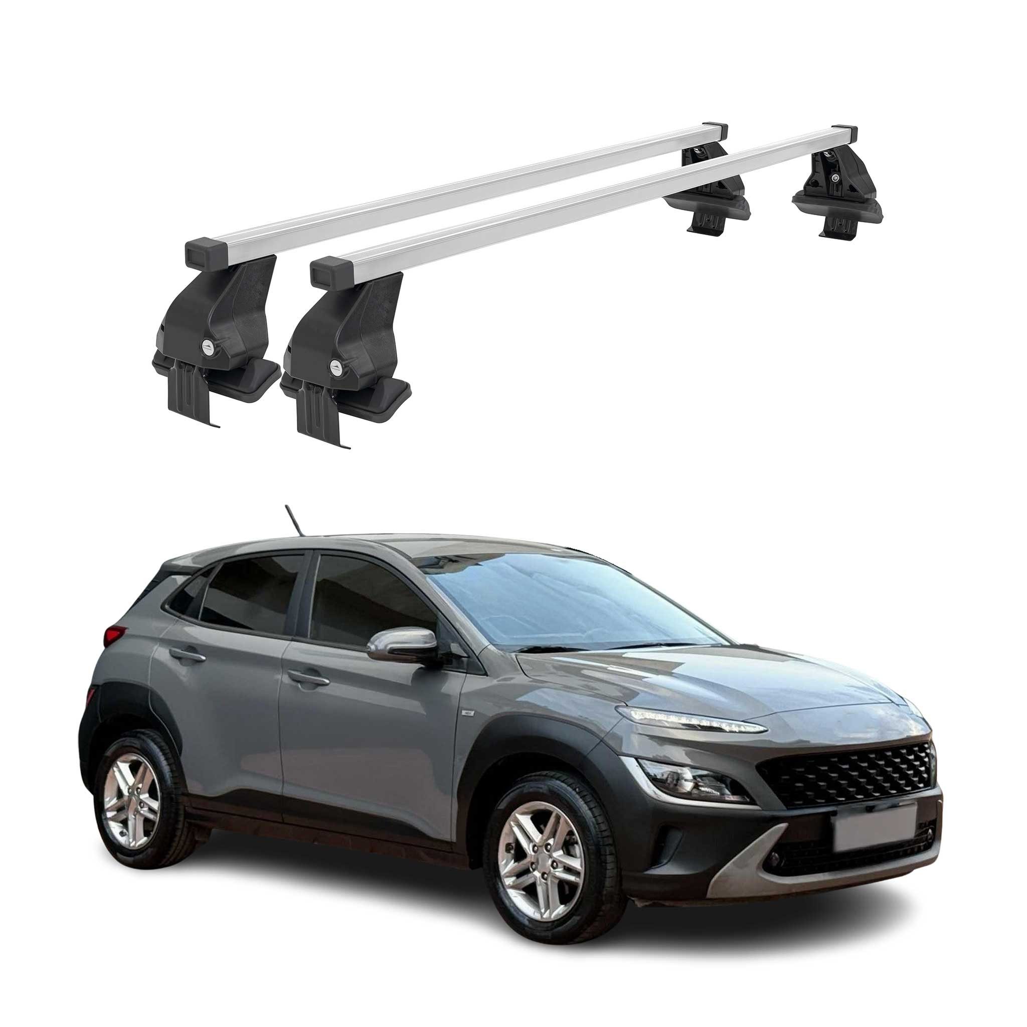 OMAC Dachträger Menabo Stahl Gepäckträger für Hyundai Kona 2017-2025 Stahl Silber 2x (2-St), Wasserbeständig,Abnehmbar,Multifunktional,Leichtgewichtig