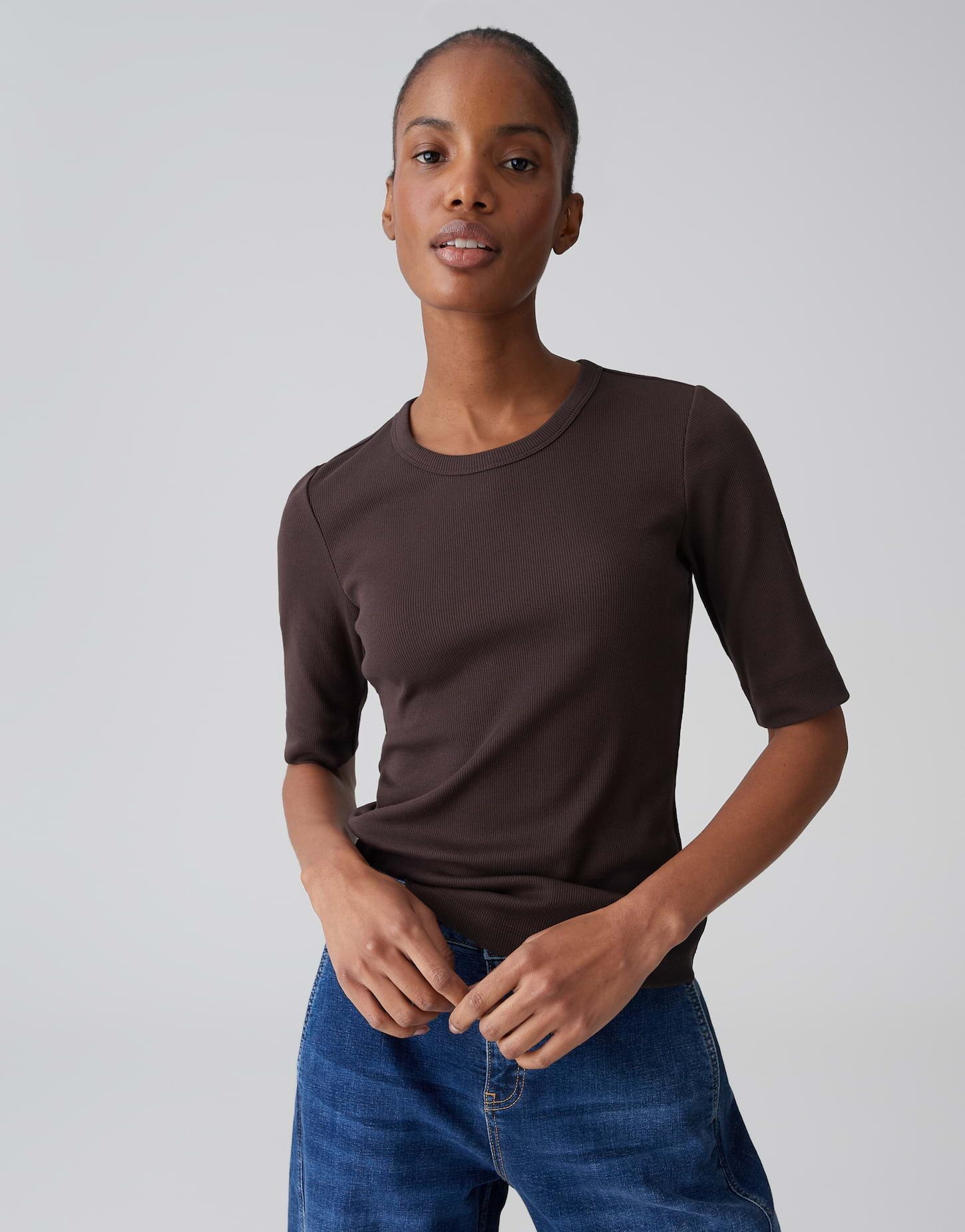 OPUS Kurzarmshirt Feines Rippshirt SUSTAFA Slim aus BCI Cotton Mix günstig online kaufen