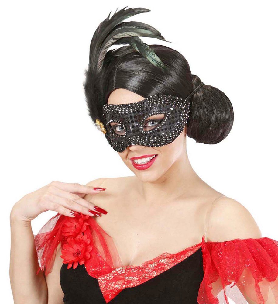 Widmann S.r.l. Verkleidungsmaske Augenmaske Francesca mit Federn - Schwarz