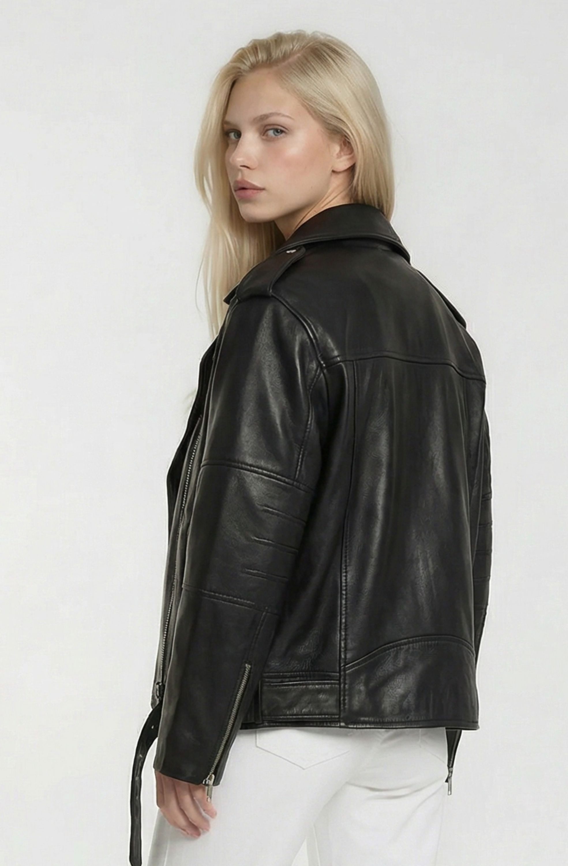 trueprodigy Lederjacke Dua Oversize Bikerjacke mit Reißverschlussdetails