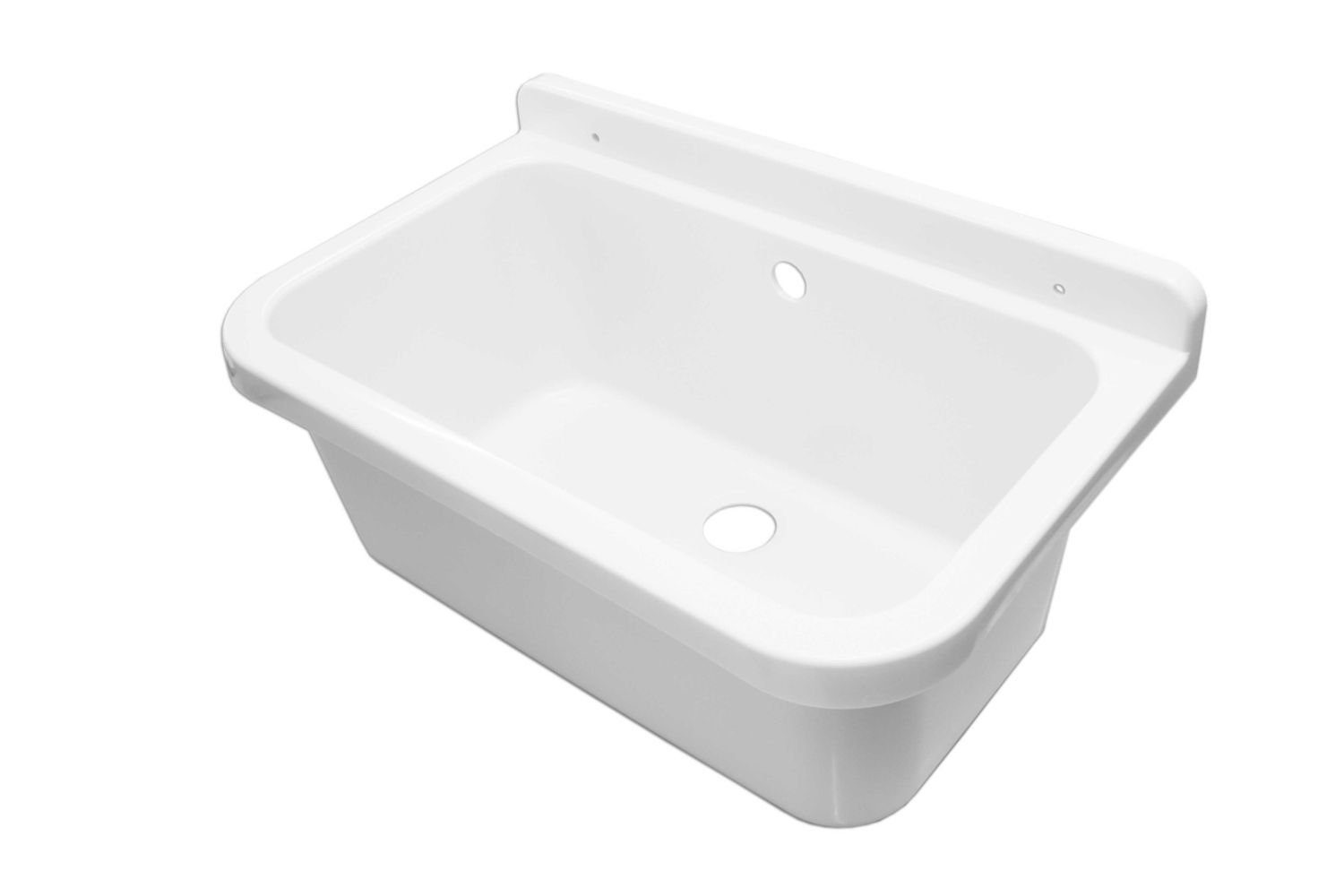 Tuganna Waschbecken WEIß 55, Spülbecken aus Kunststoff Waschtrog Becken mit Ablaufgarnitur 55x34x21