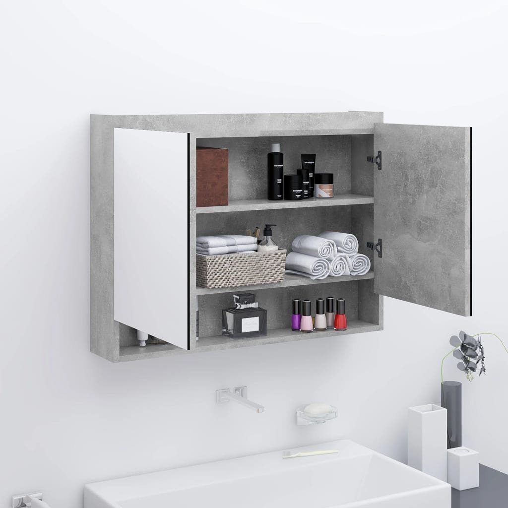 vidaXL Badezimmerspiegelschrank Spiegelschrank fürs Bad 80x15x60 cm MDF Betongrau (1-St)
