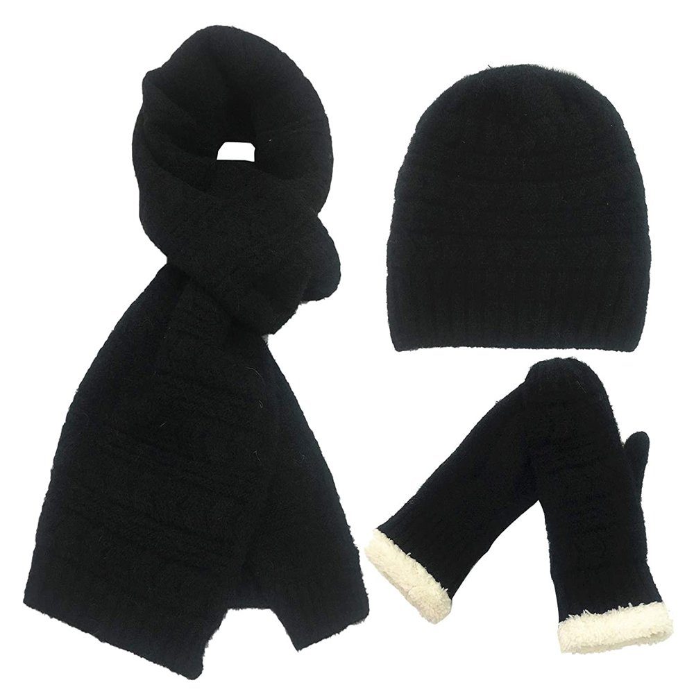 GelldG Strickhandschuhe Damen Schal Mütze Handschuhe Set Warme Winterset Gestrickt schwarz