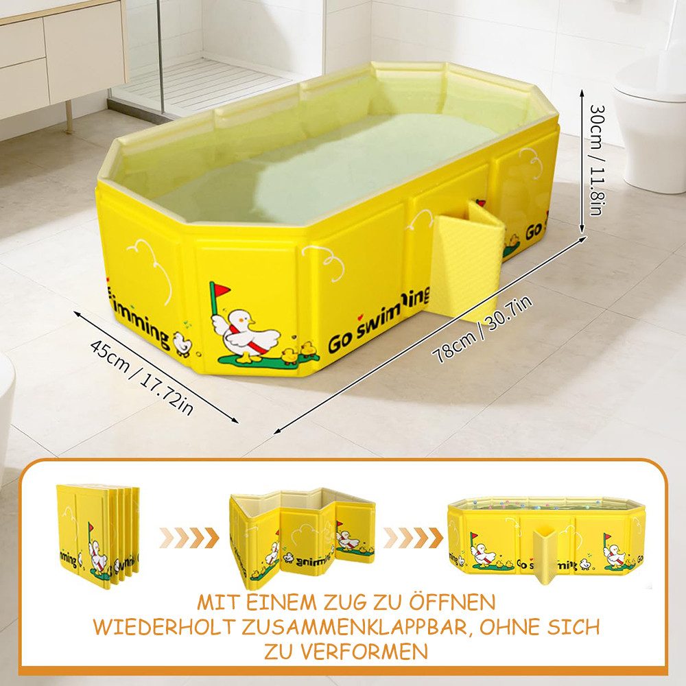AFKSMILE Babybadewanne Babybadewanne Faltbar, Tragbare Baby Badewanne 5 Bälle & 2 Entchen, Für Kinder 0-8 Jahre mit Verstärkter Plattenstruktur und Doppelabflus – Bild 2 von 5