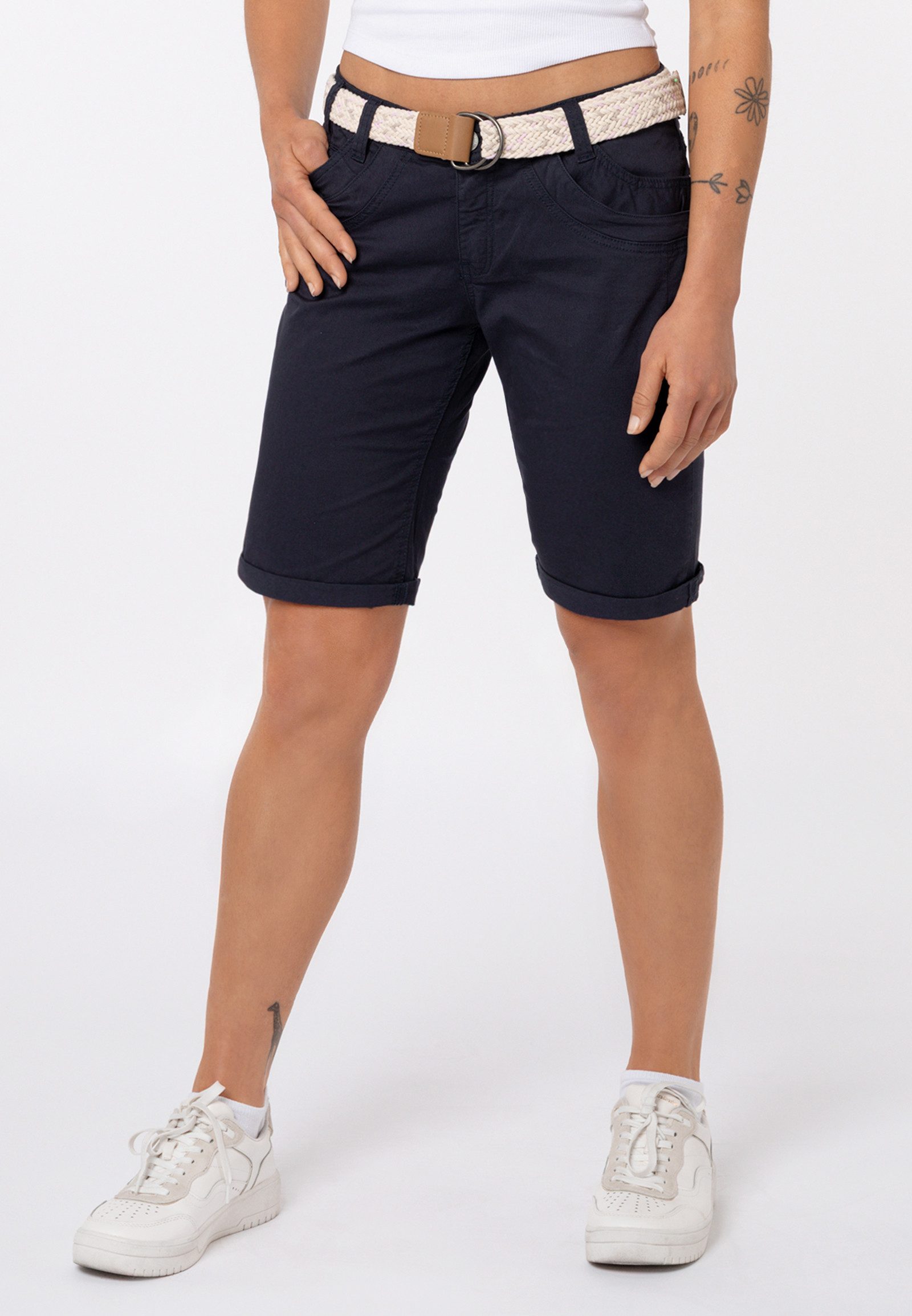 SUBLEVEL Bermudas Damen Stretch-Twill-Shorts mit Flechtgürtel Kurze Hose aus Baumwolle, bequem, inkl. Gürtel