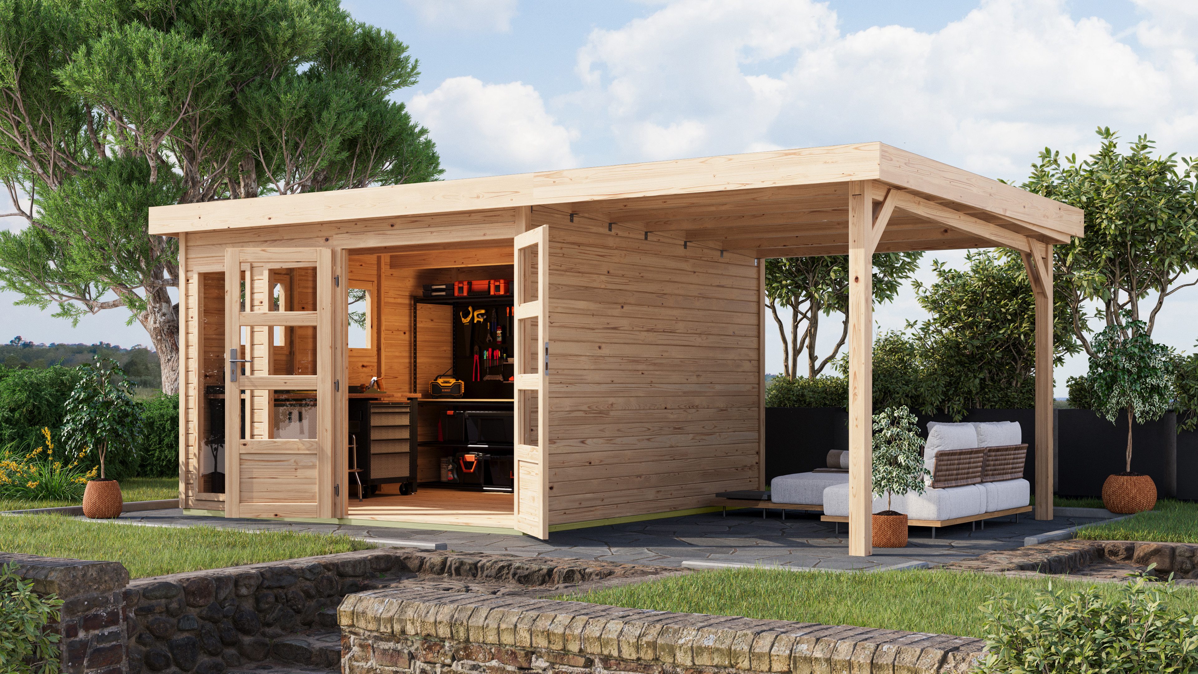 KONIFERA Gartenhaus Pentus 6, BxT: 554x331 cm, (Set), inkl. Anbaudach