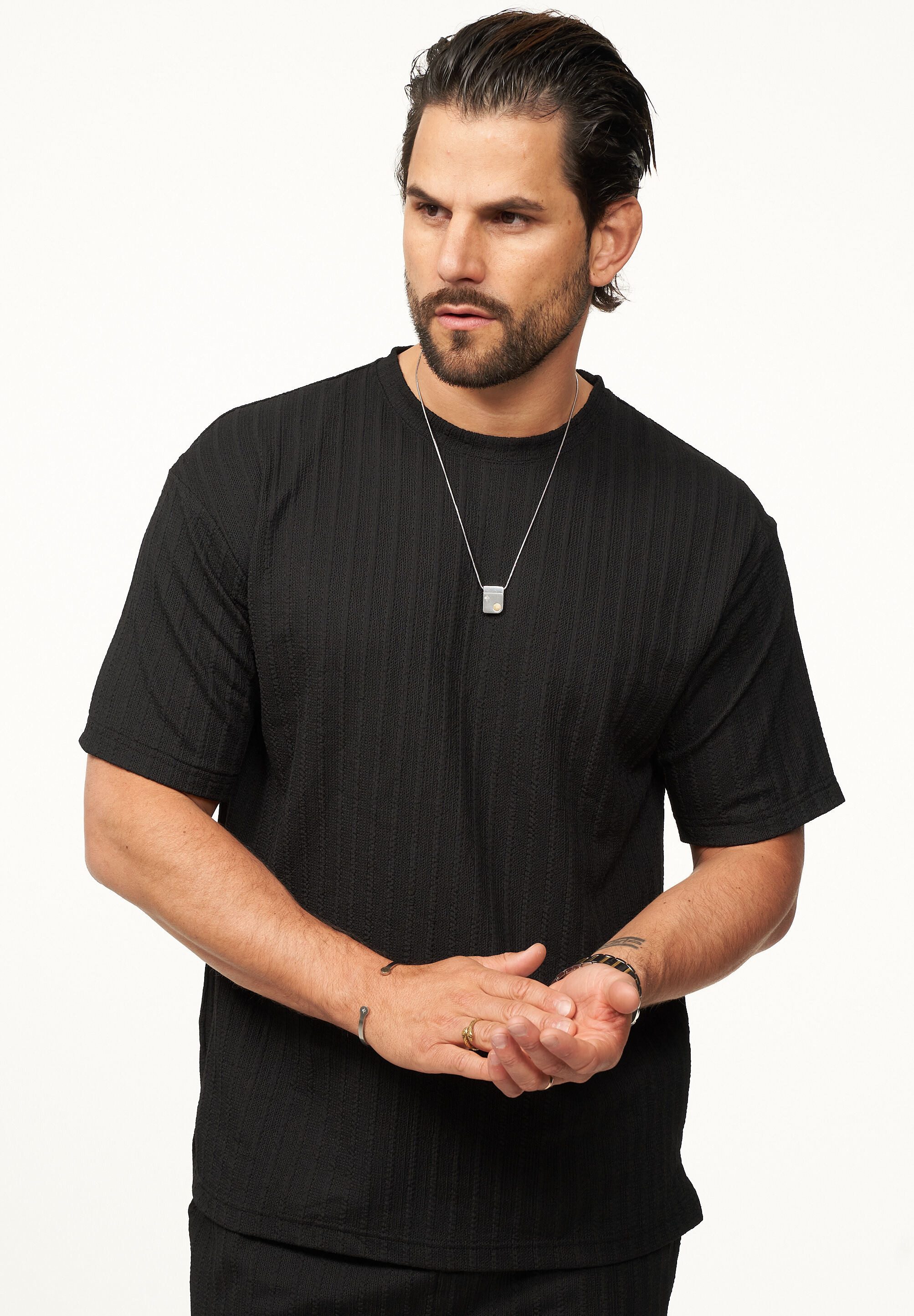 CARISMA T-Shirt mit Strickstruktur & Rundhals für Herren Kurzarm Shirt mit günstig online kaufen