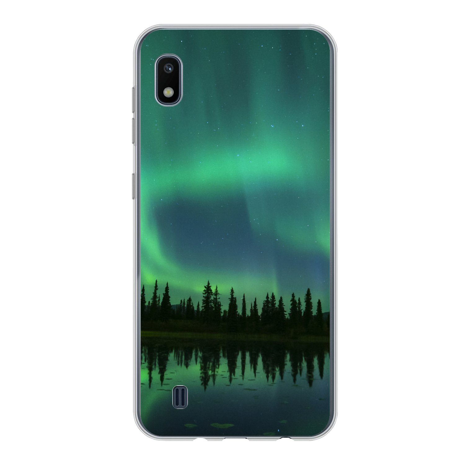 MuchoWow Handyhülle für Samsung Galaxy A10 Nordlicht - Bäume - Wasser - Alaska, Smartphone-Bumper, Print, Handy Schutzhülle Dünn