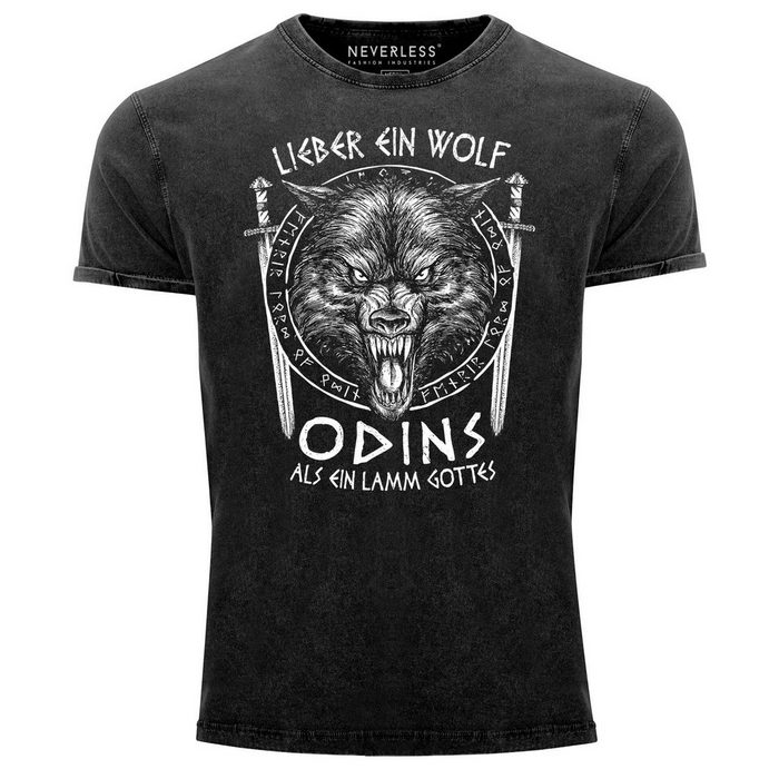 Neverless Print-Shirt Herren Vintage Shirt Lieber ein Wolf Odins als ein Lamm Gottes T-Shirt Aufdruck nordische Mythologie Wikinger Neverless® mit Print