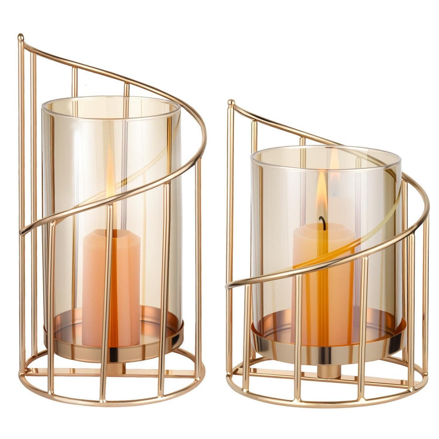 LuxusKollektion Windlicht Windlicht Metall Glas 2er Set Gold/Schwarz (2 St)