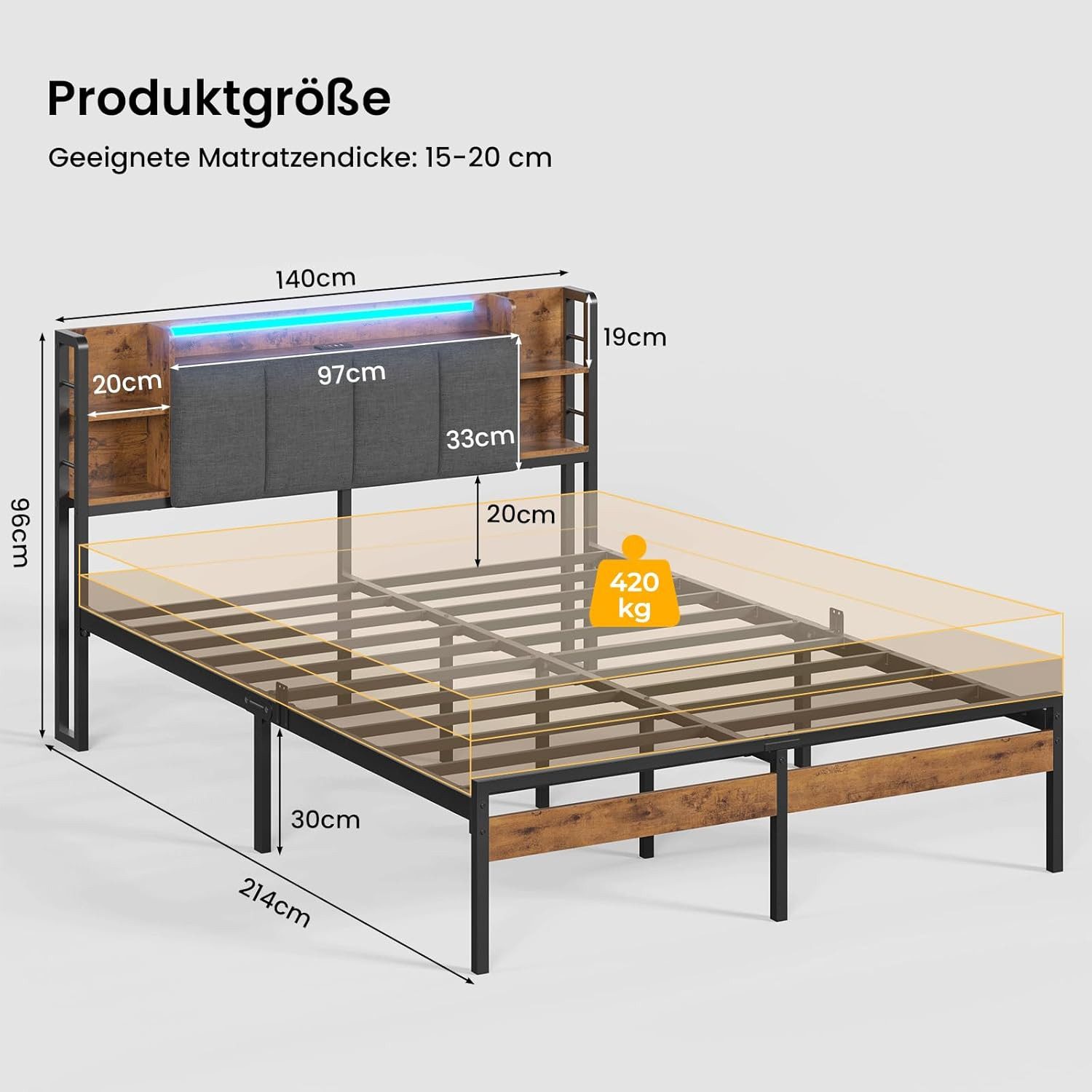 MSMASK Bettgestell Metallbett Bettrahmen mit LED-Beleuchtung günstig online kaufen