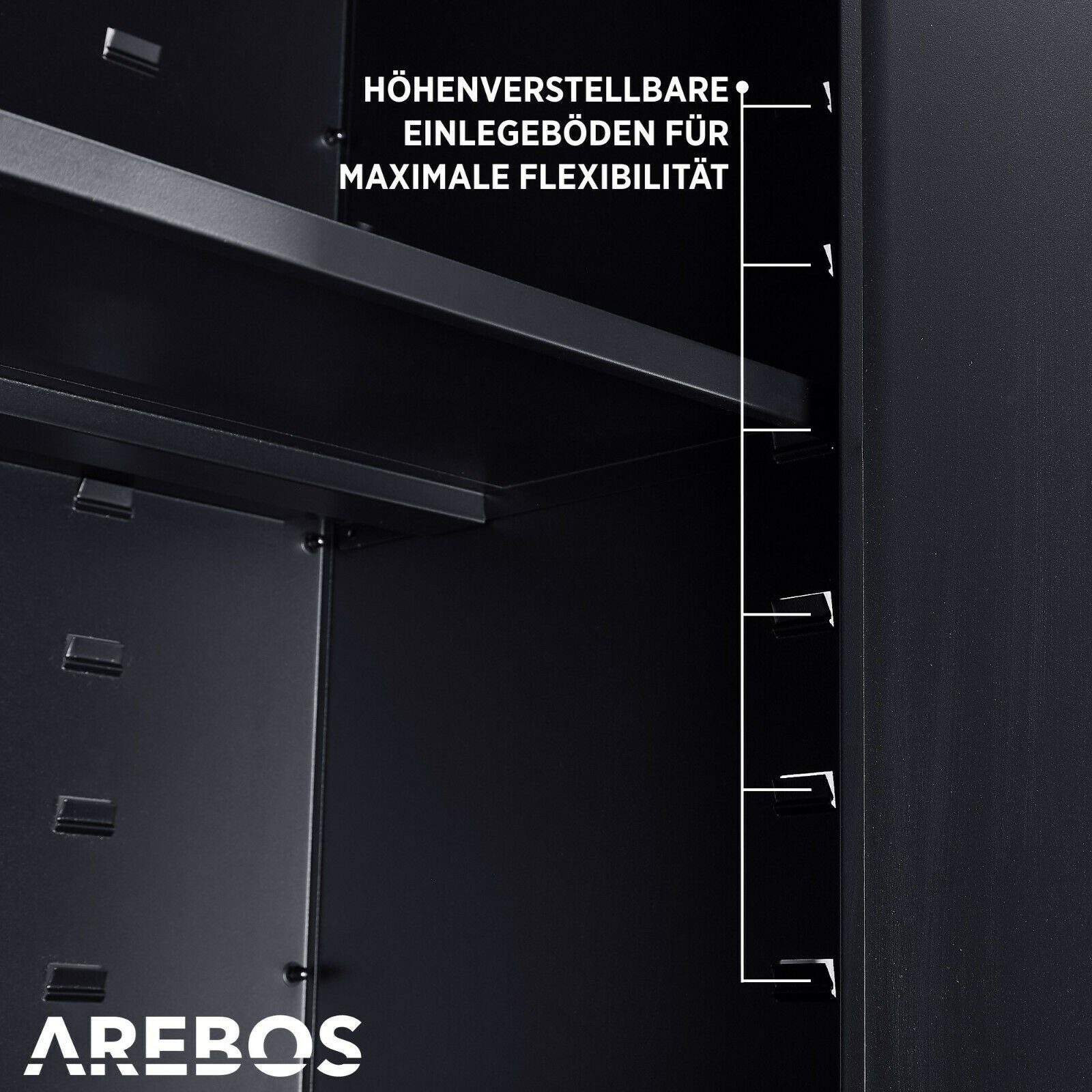 Arebos Aktenschrank 4 Türen, Einlegeböden Höhenverstellbaren inkl. Schwarz schwarz Schlüssel Sicherheitszylinderschloss (Set, Aktenschrank) 