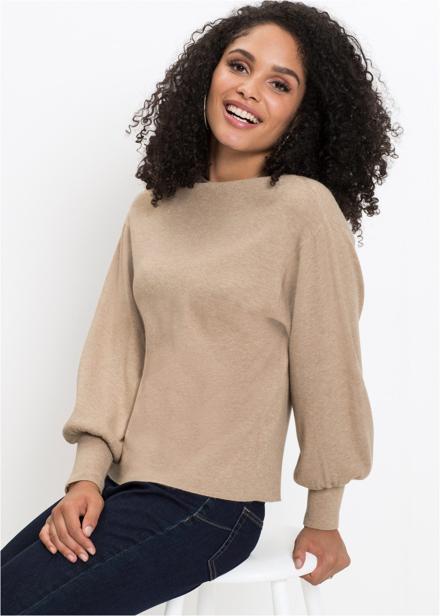 bonprix Strickpullover toller Viskose-Mix, mit modischen Ballonärmeln mit breiten Bündchen