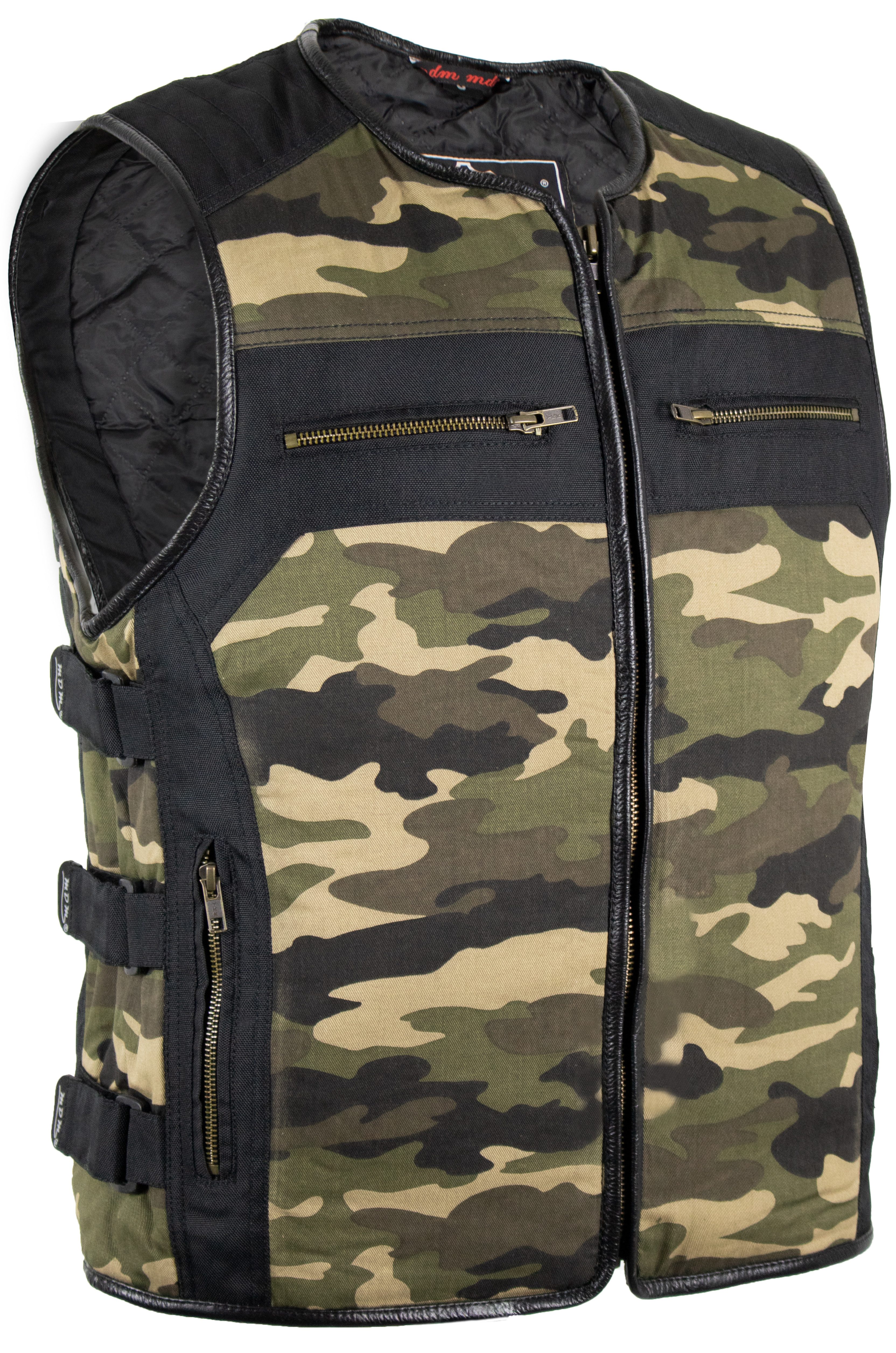 MDM Funktionsweste Motorradweste Herren Camouflage Bikerweste Textil Camo, Tarn Seitliche Riemen für individuelle Passform