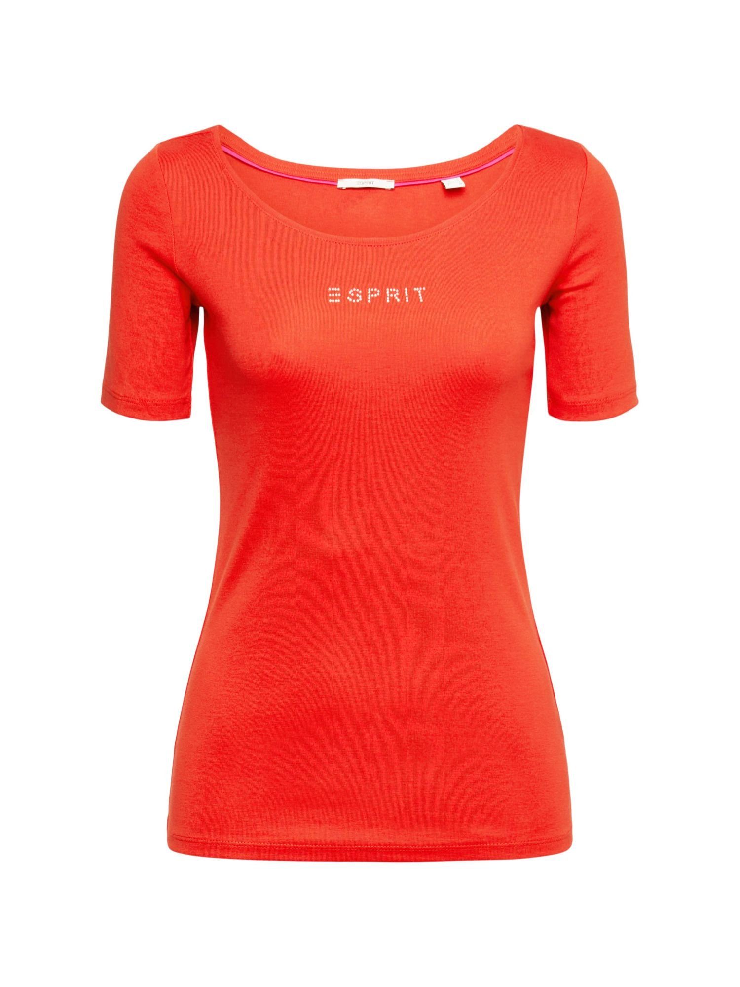 Esprit T-Shirt T-Shirt mit Logo aus Glitzersteinchen (1-tlg) ORANGE RED