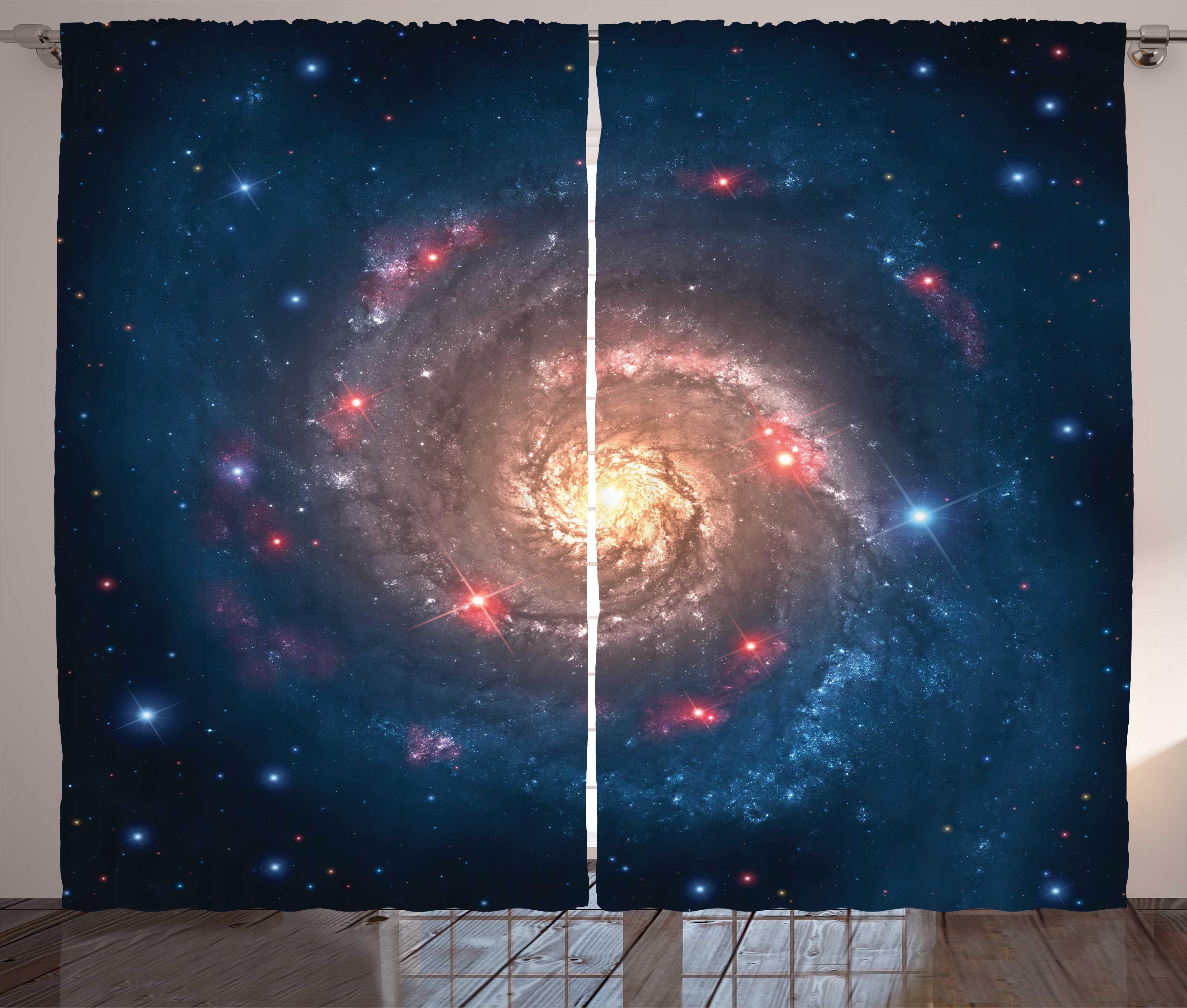 Gardine Schlafzimmer Kräuselband Vorhang und Schlaufen Loch Abakuhaus, Raum Cosmos Schwarzes Haken, mit Weltraum
