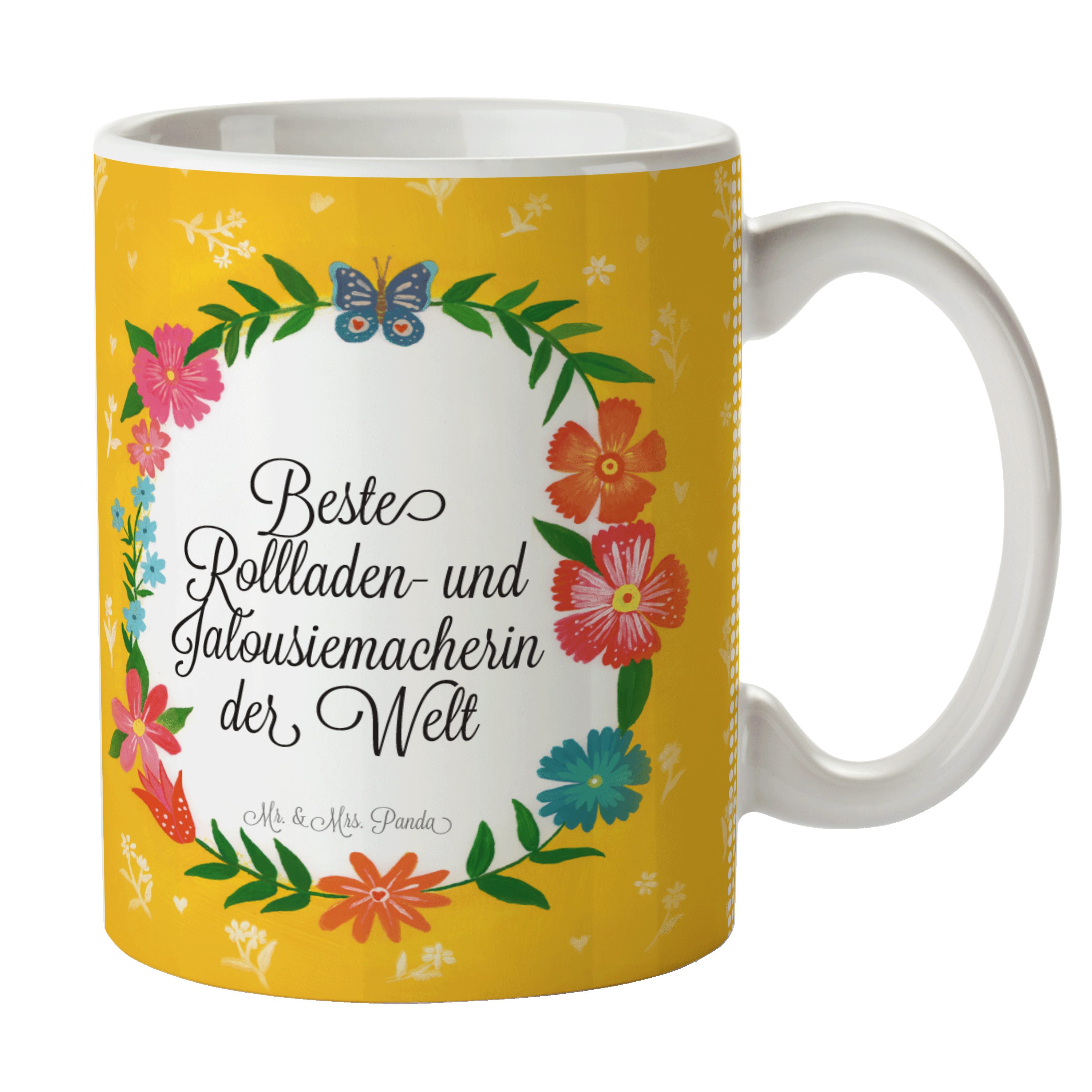 Mr. & Mrs. Panda Tasse Rollladen- und Jalousiemacherin - Geschenk, Bachelor, Kaffeetasse, Te, Keramik