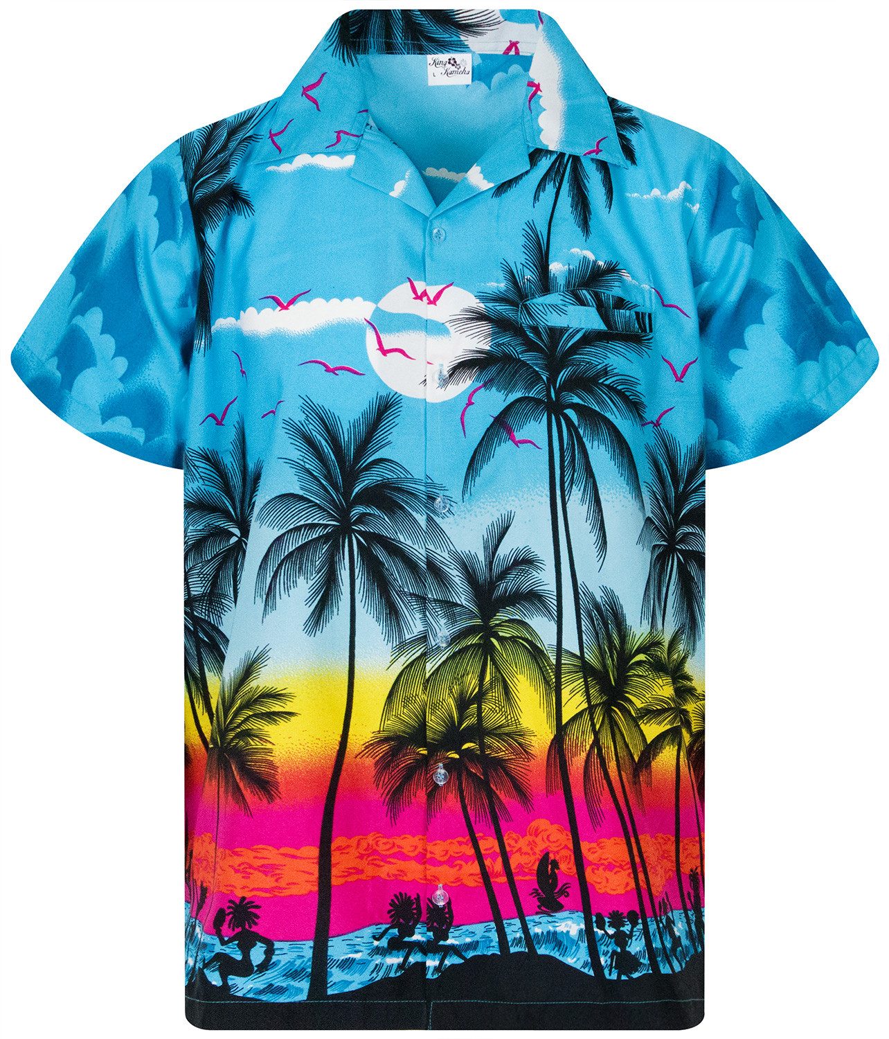 Hawaiihemd Beach Funky Hawaii-Hemd Herren Kurzarm Front-Tasche Stylish Unisex